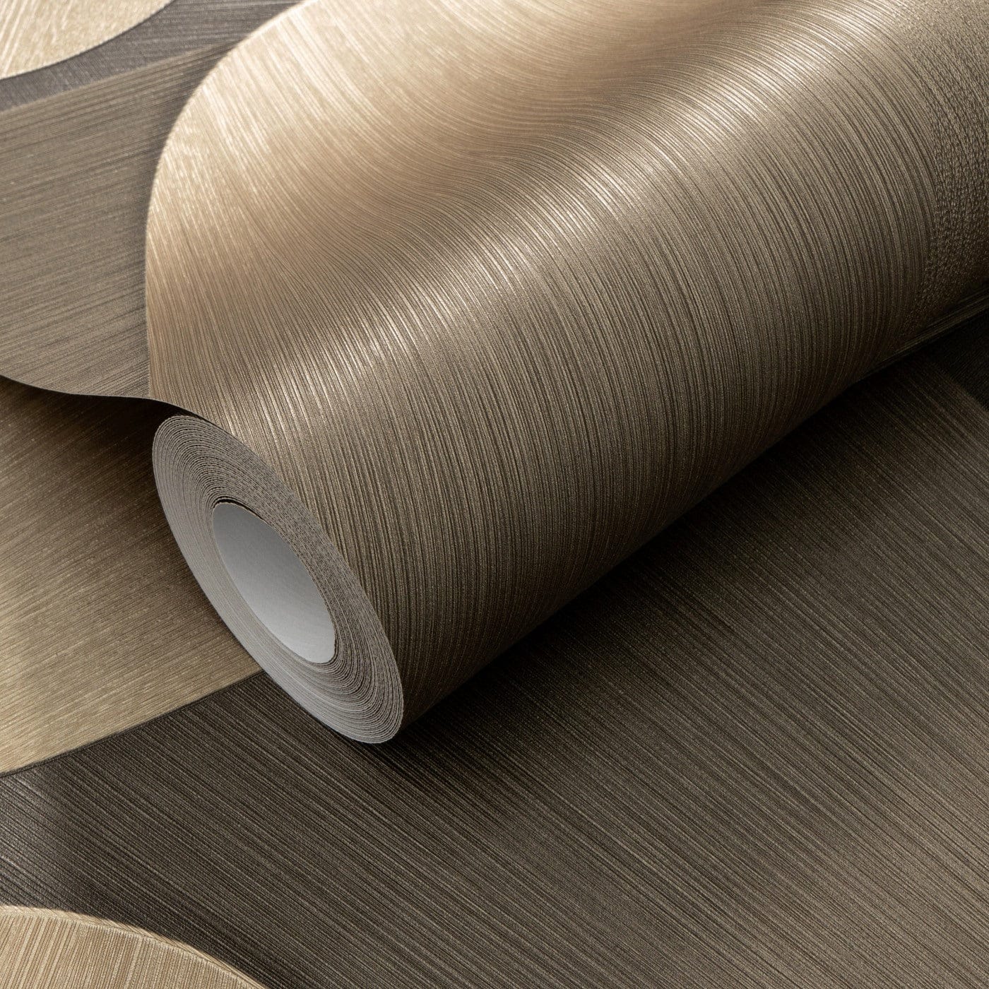 Modernas tapetes ar izliektām 3D formām zelta un brūnā krāsā 3763613