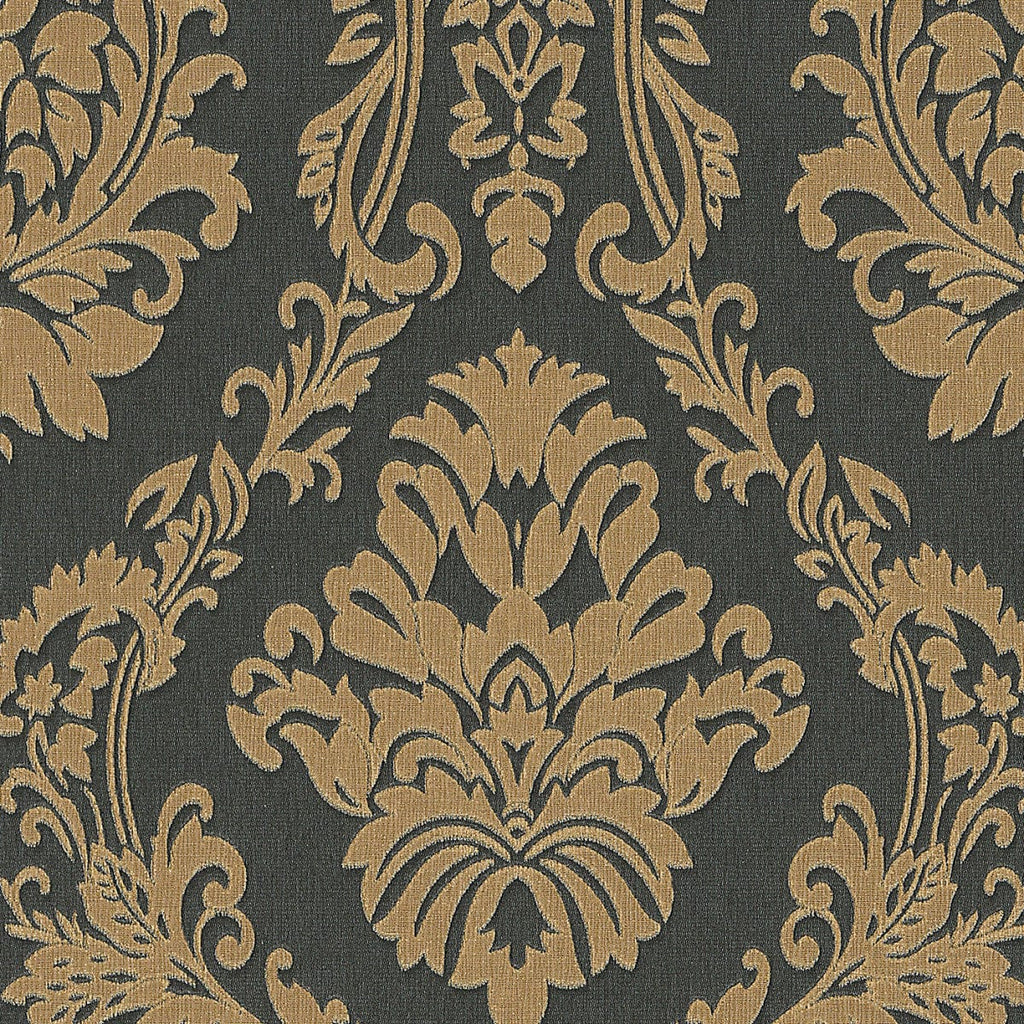 Melnas un zelta tapetes ar damaskas dizainu un satīna efektu, 3731317, viesistabai - interjers 1