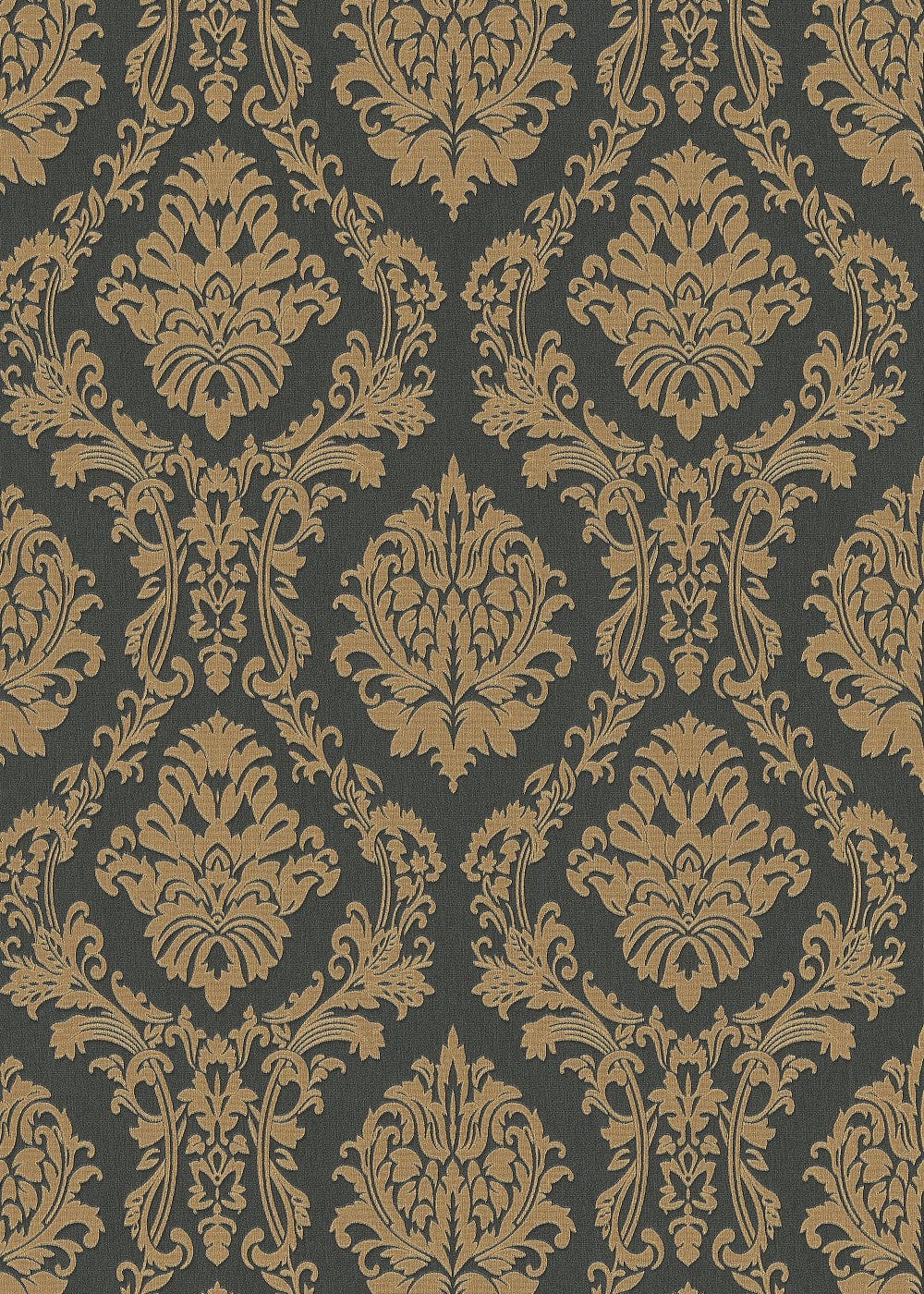 Melnas un zelta tapetes ar damaskas dizainu un satīna efektu, 3731317, viesistabai - interjers 4