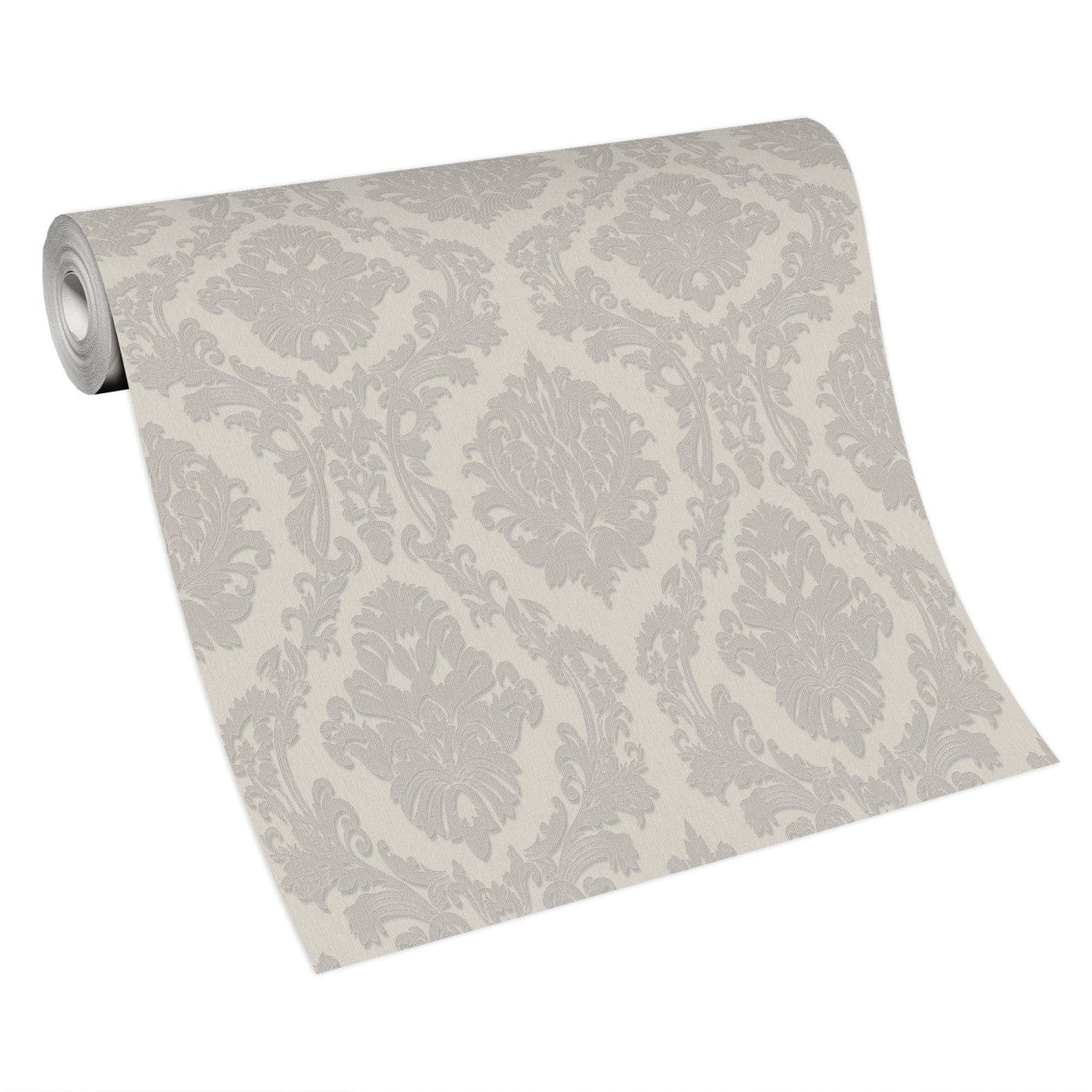 Pelēka un taupe krāsas tapetes ar satīna damaskas rakstu, 3731345, viesistabai - interjers 5