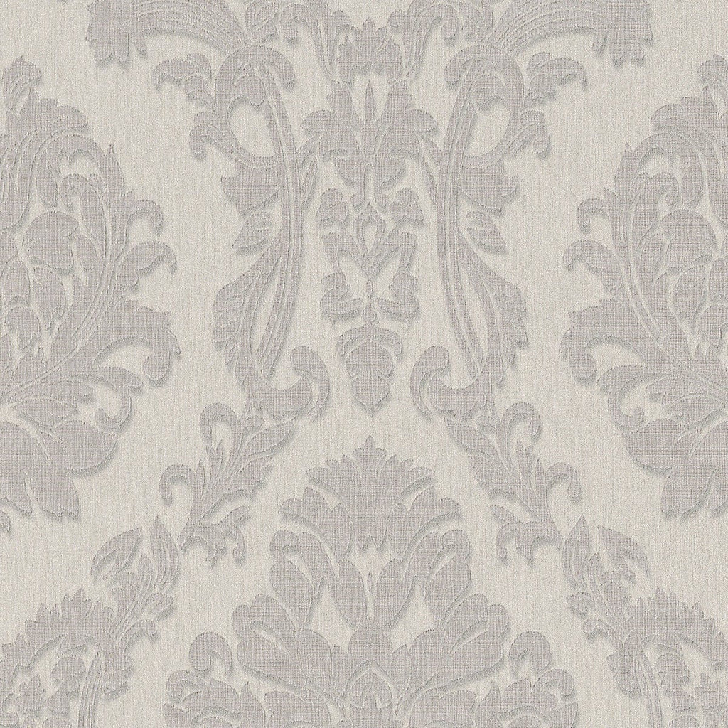 Pelēka un taupe krāsas tapetes ar satīna damaskas rakstu, 3731345, viesistabai - interjers 1