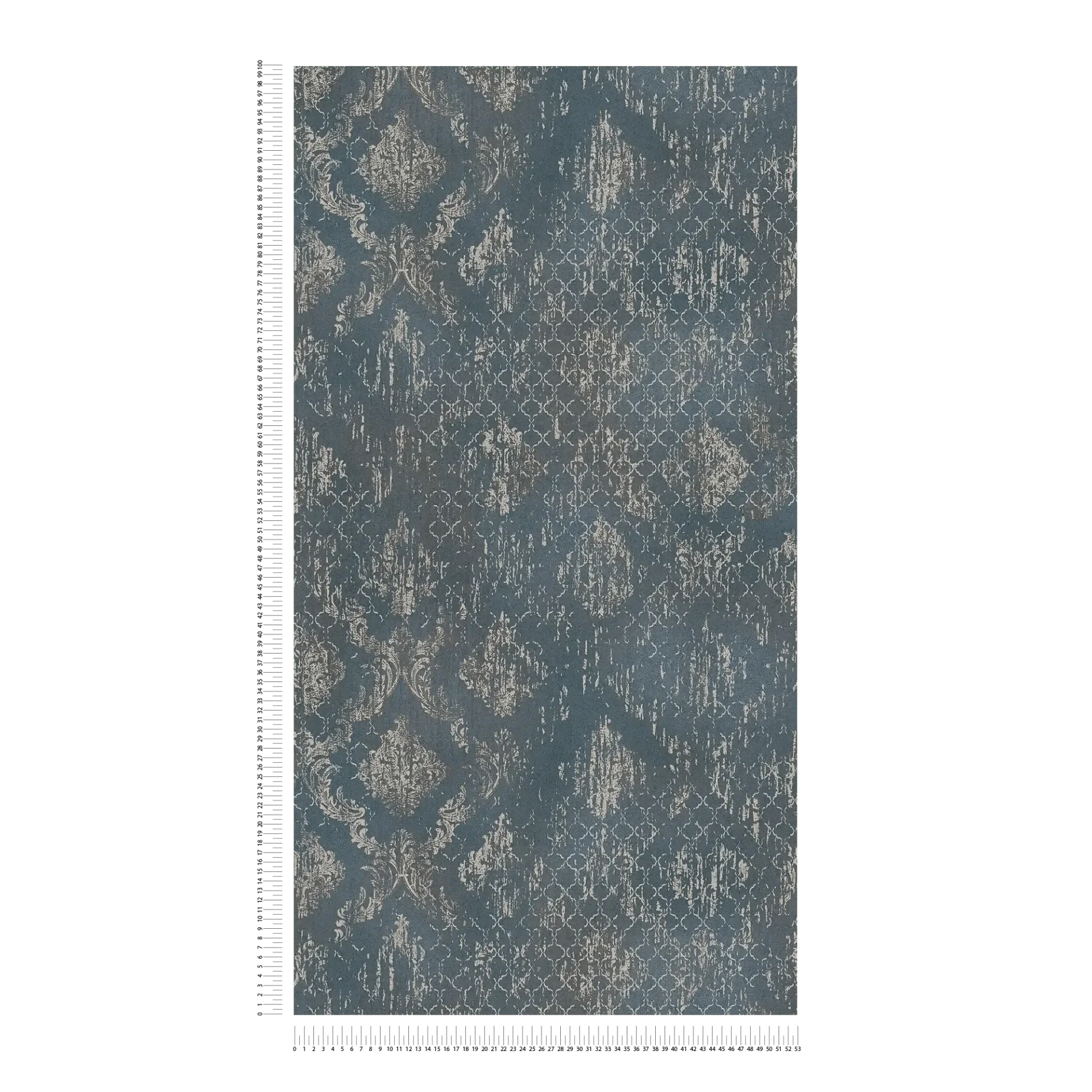 Melnas tapetes ar klasisku ornamentu un zelta efektu - viesistabas interjerā