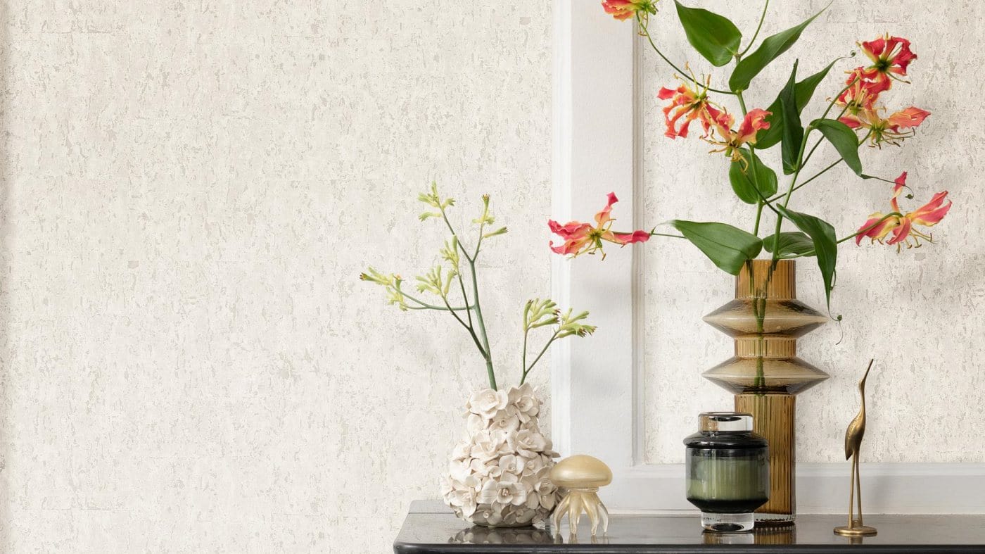 Tapetes ar korķa efektu, krēmīgi baltā krāsā ar izteiktu patinu, RASCH, 538311, Curiosity