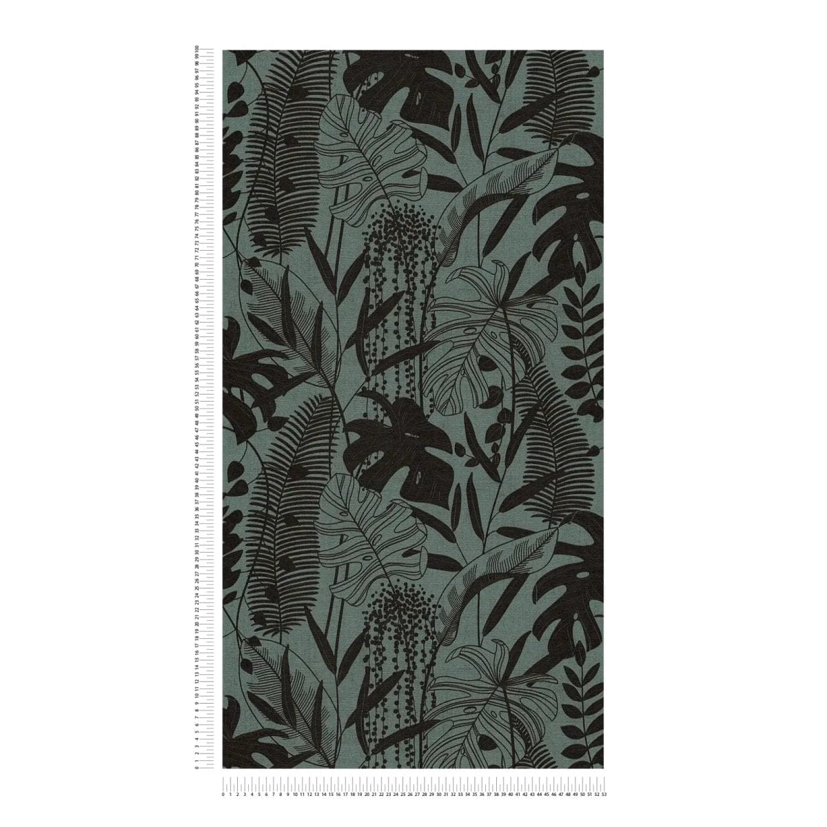 Tumši zaļas un melnas tapetes ar lapu dekoru un spīdumu | 3012134