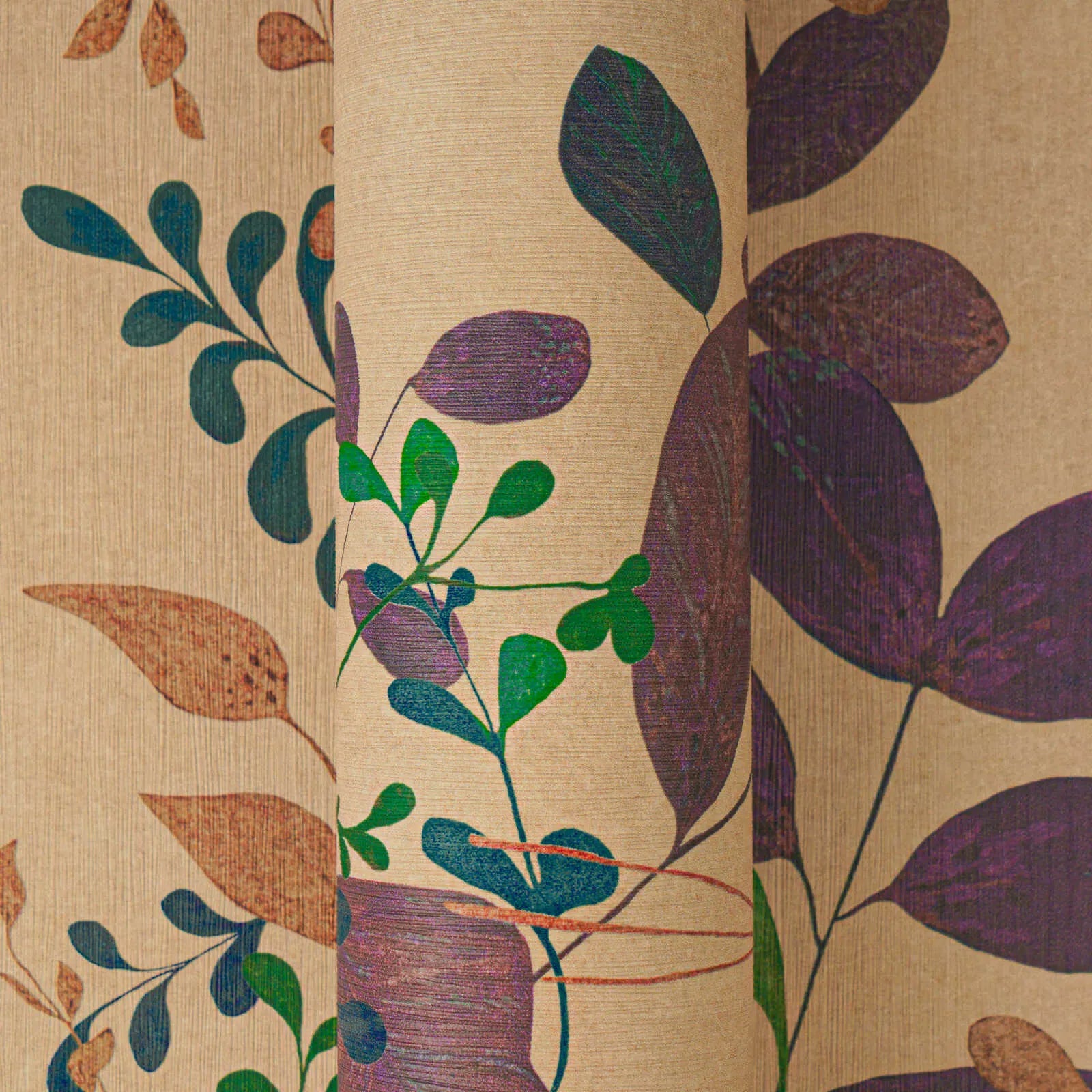 Brūnas tapetes ar lapām un matētu tekstūru | 3012473