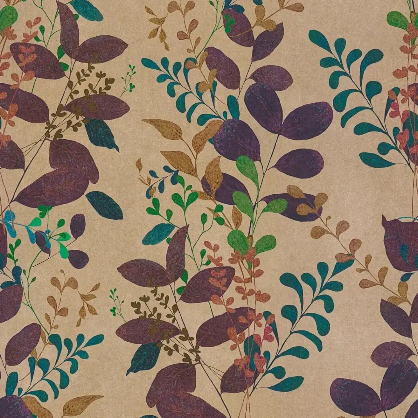 Brūnas tapetes ar lapām un matētu tekstūru | 3012473