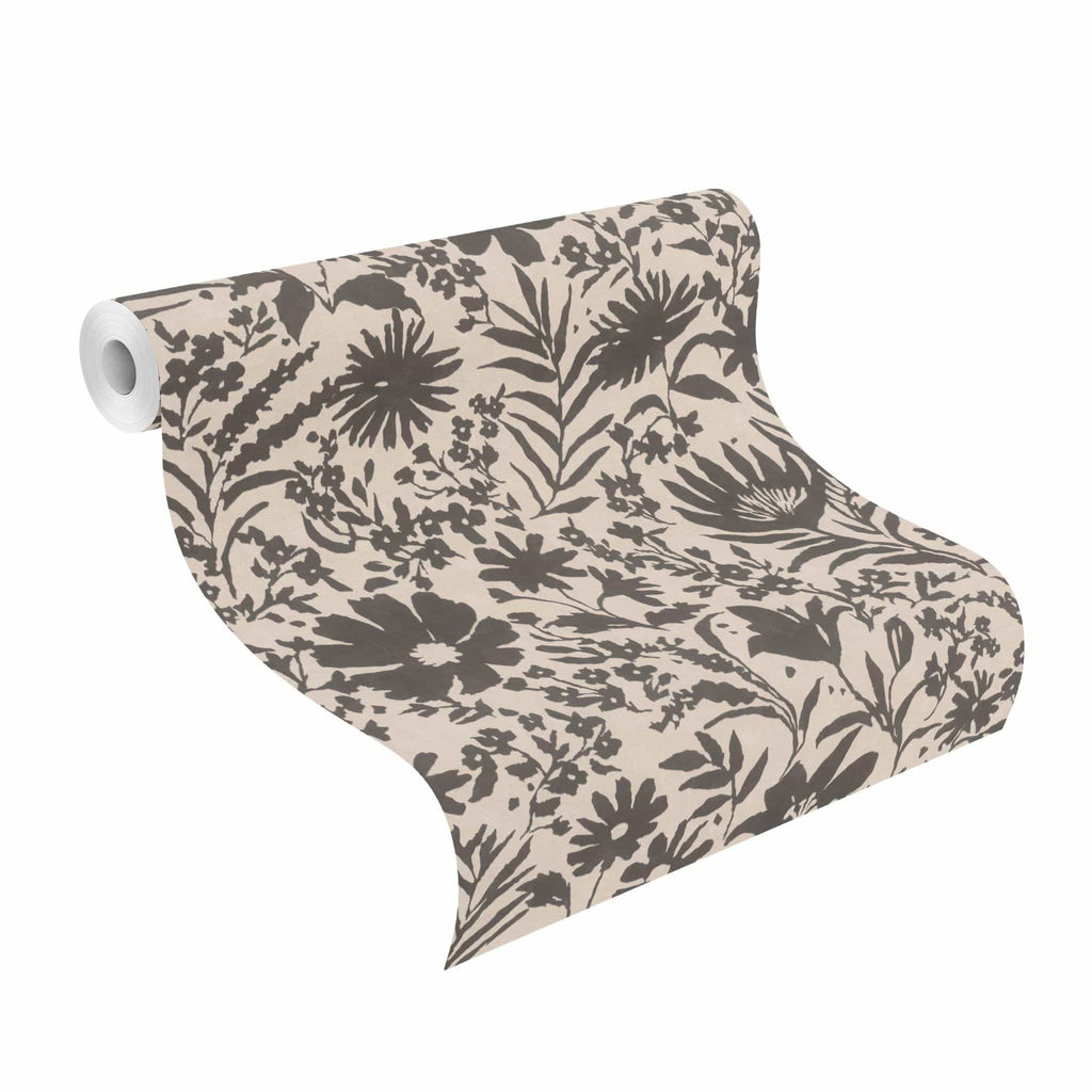 Lauku ziedu tapetes, melnā un bēšā krāsā, RASCH, 330434, Paraiso