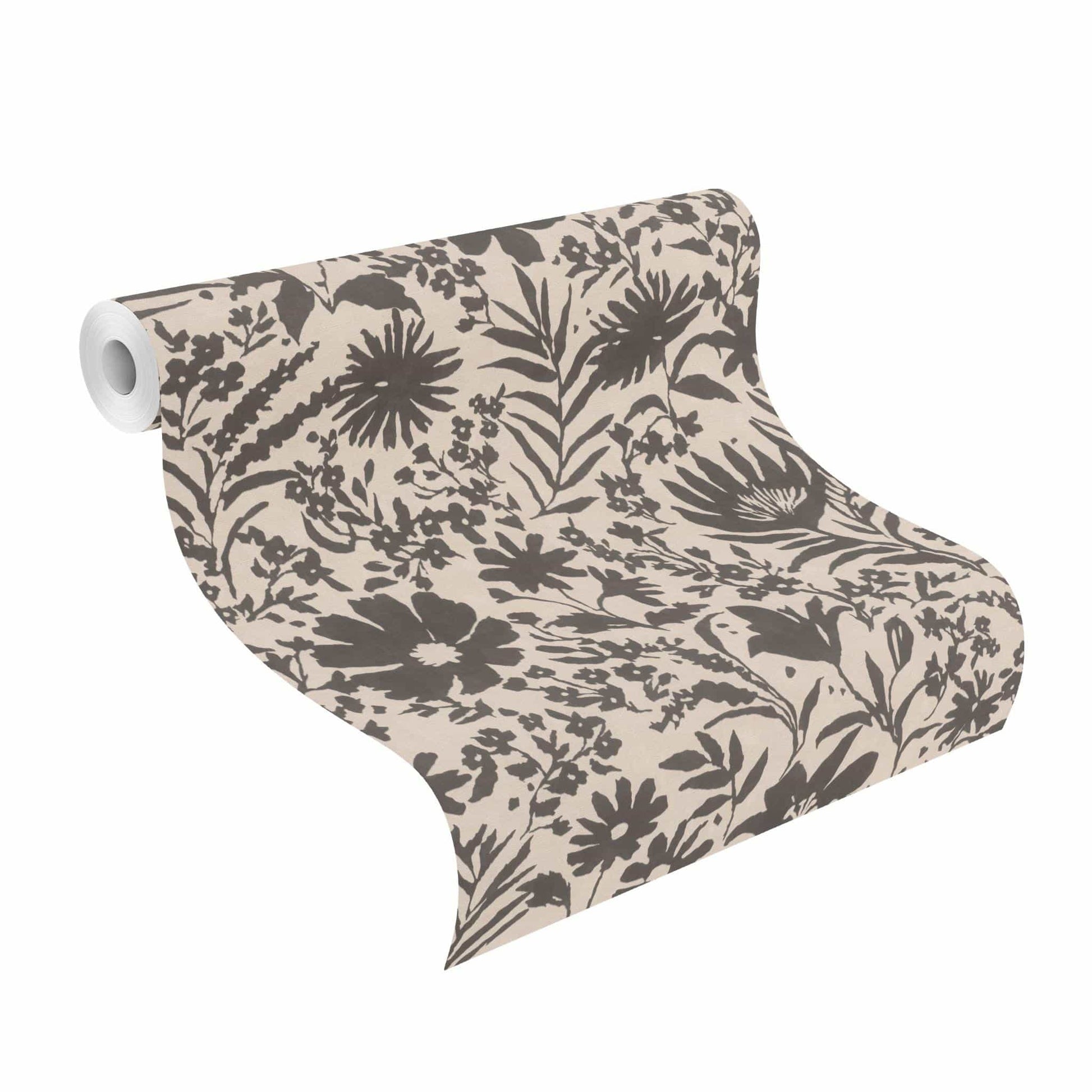 Lauku ziedu tapetes, melnā un bēšā krāsā, RASCH, 330434, Paraiso