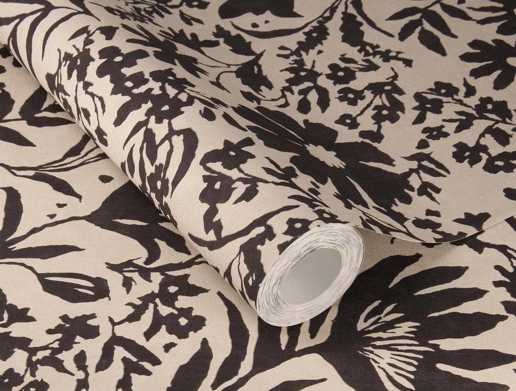 Lauku ziedu tapetes, melnā un bēšā krāsā, RASCH, 330434, Paraiso