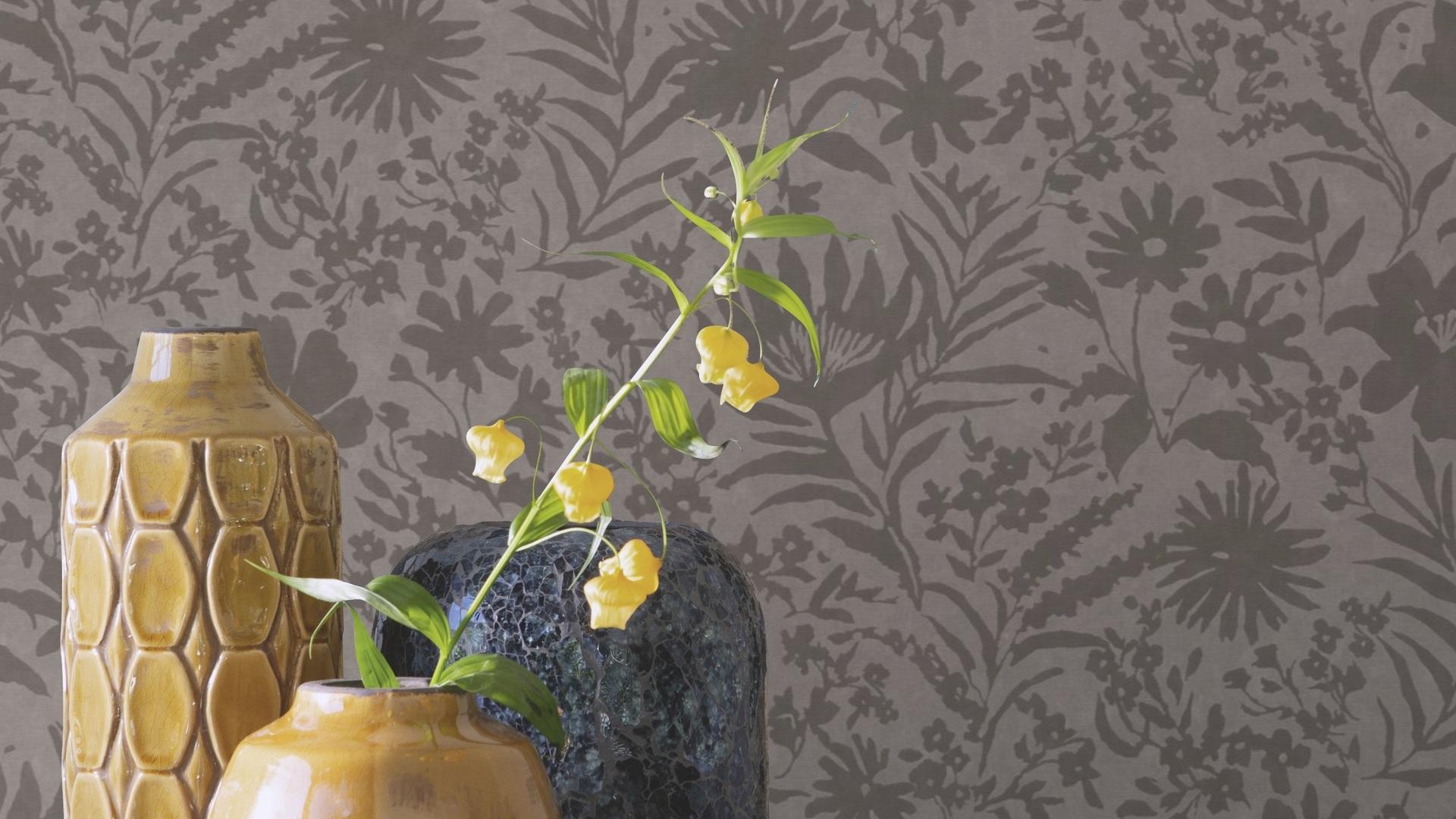 Lauku ziedu tapetes, pelēkā un taupe tonī, RASCH, 330441, Paraiso