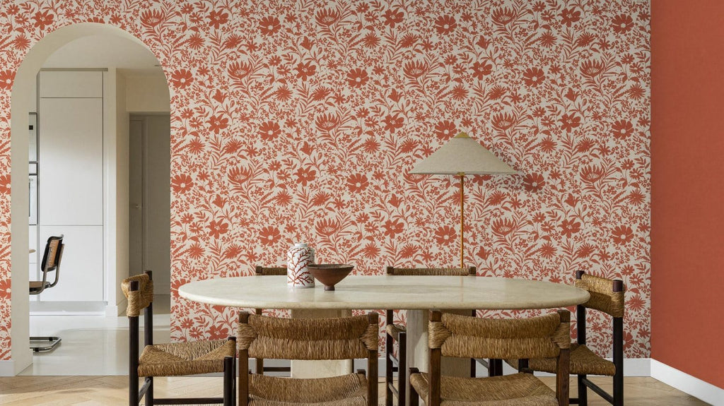 Lauku ziedu tapetes, sarkanā un bēšā krāsā, RASCH, 330427, Paraiso