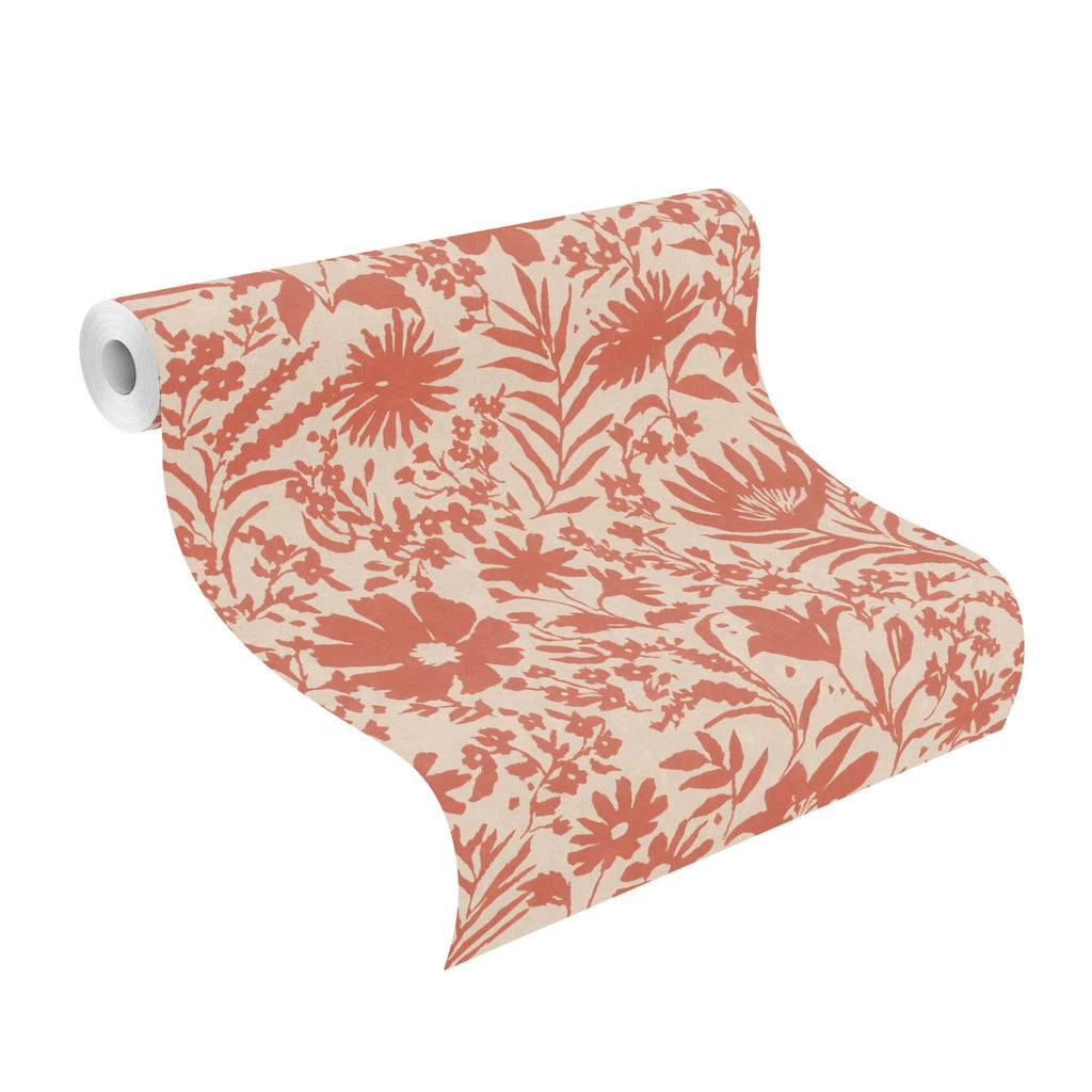 Lauku ziedu tapetes, sarkanā un bēšā krāsā, RASCH, 330427, Paraiso