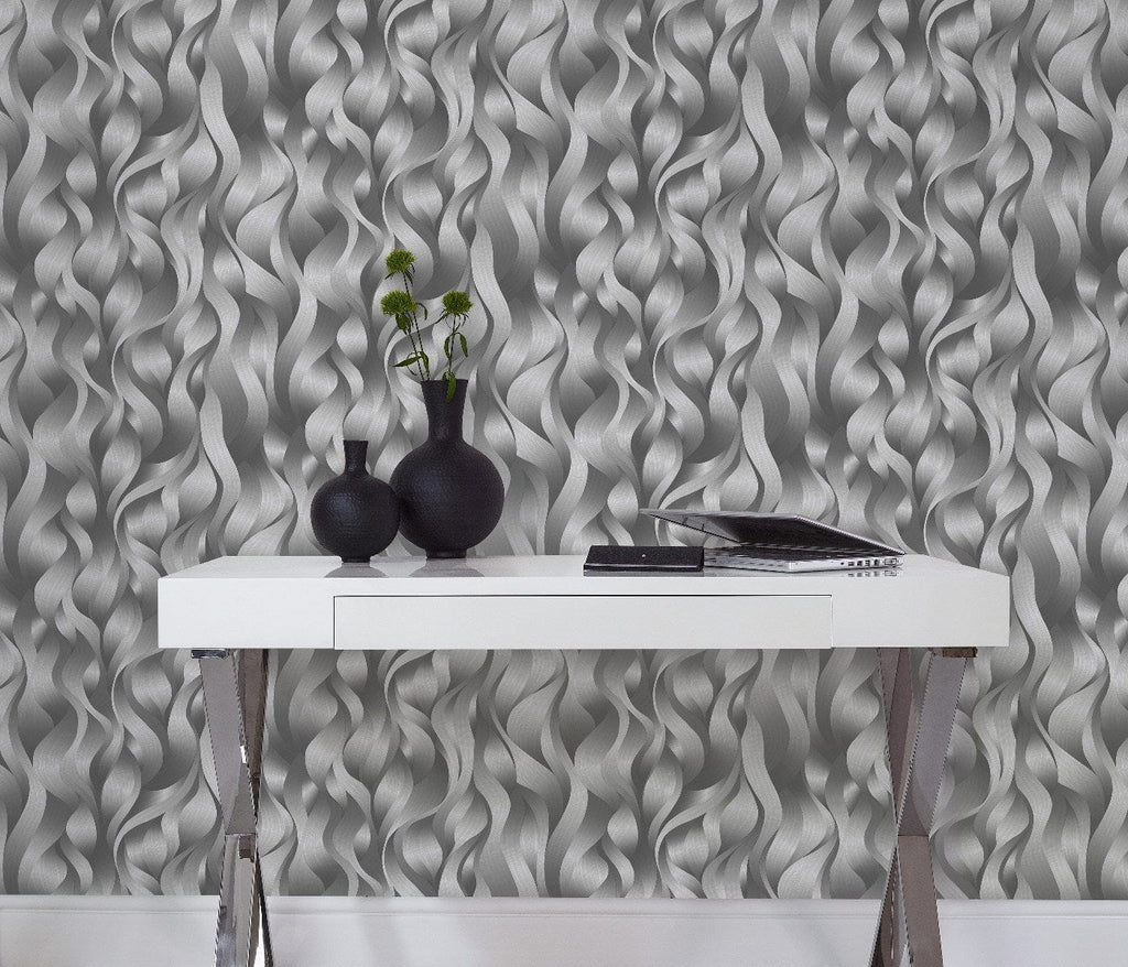 Tapetes melnā un pelēkā krāsā ar metālisku spīdumu,  3710777, gaumīgs interjers 3