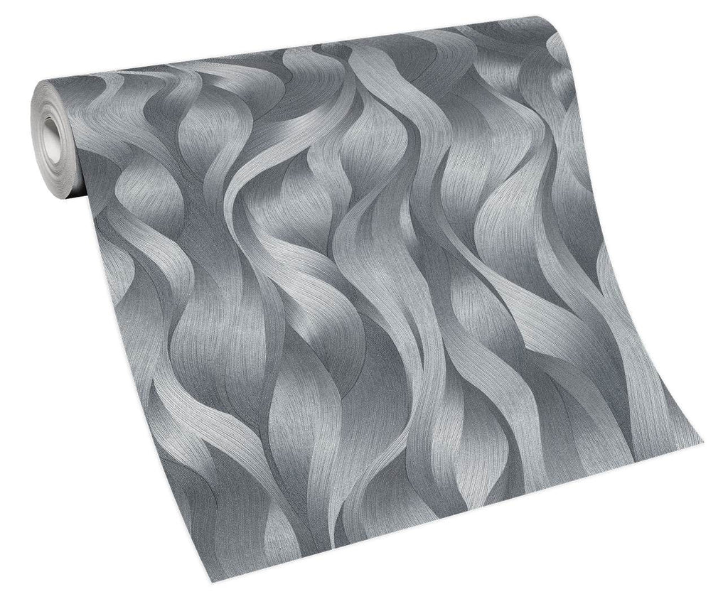 Tapetes melnā un pelēkā krāsā ar metālisku spīdumu,  3710777, gaumīgs interjers 5