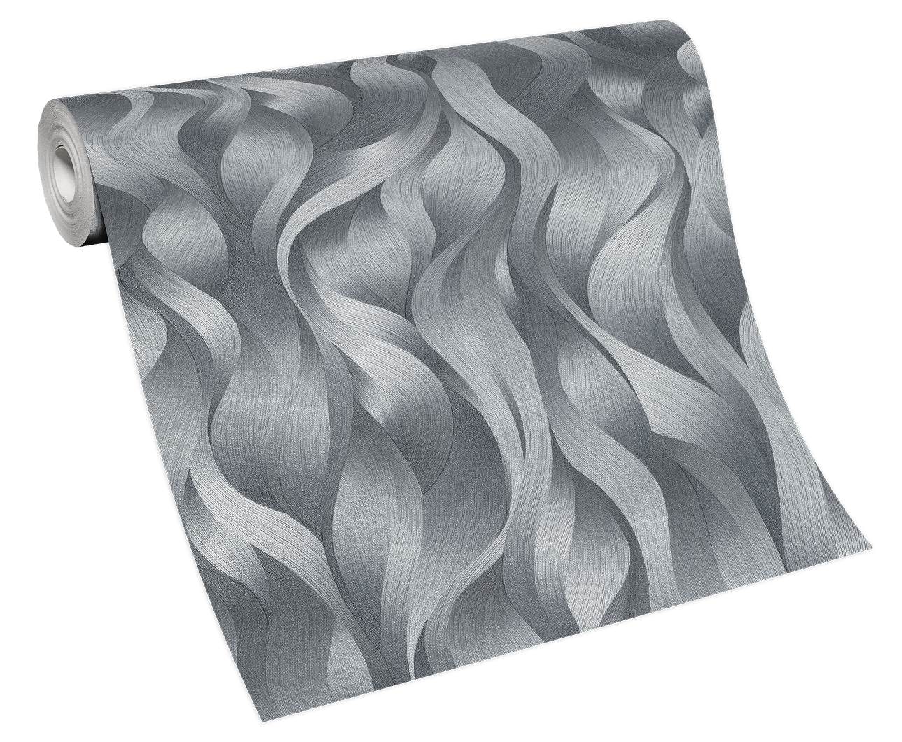 Tapetes melnā un pelēkā krāsā ar metālisku spīdumu,  3710777, gaumīgs interjers 5