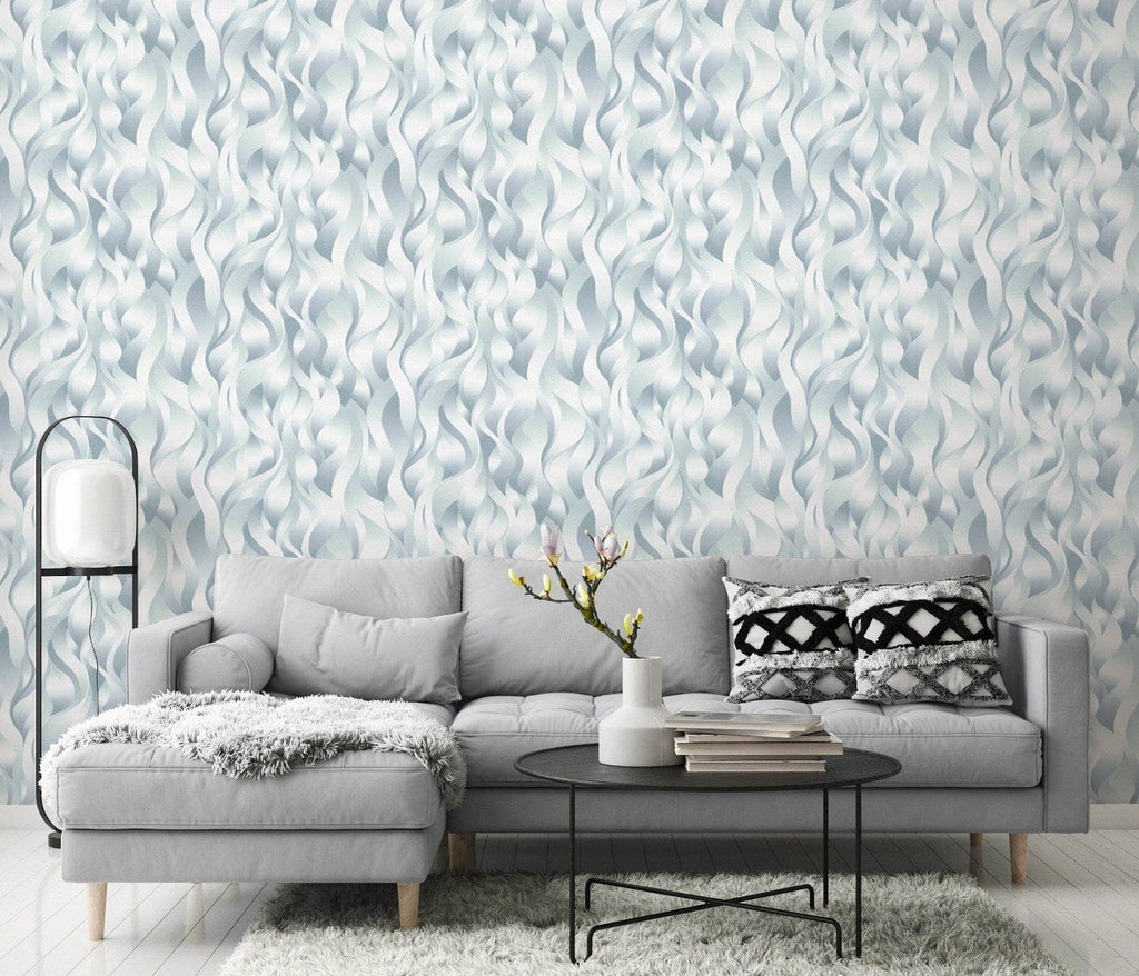 Tirkīza tapetes ar dekoratīvām līnijām un mirdzošu metālisku efektu, 3711002, gaumīgs interjers 4