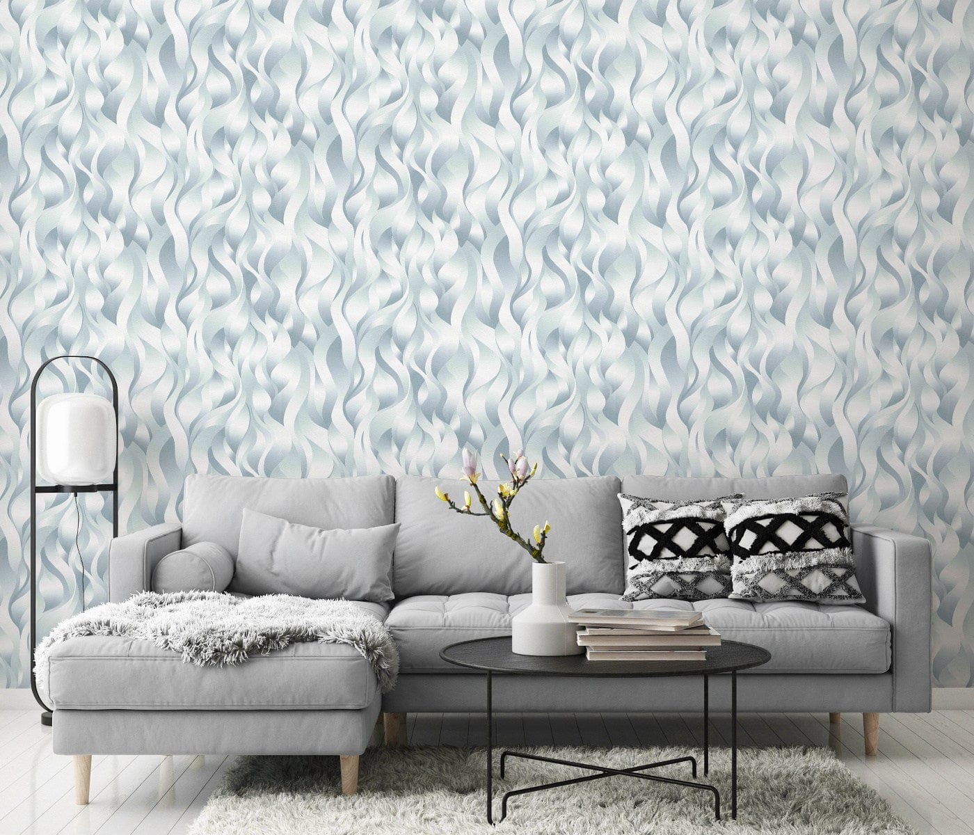 Tirkīza tapetes ar dekoratīvām līnijām un mirdzošu metālisku efektu, 3711002, gaumīgs interjers 4