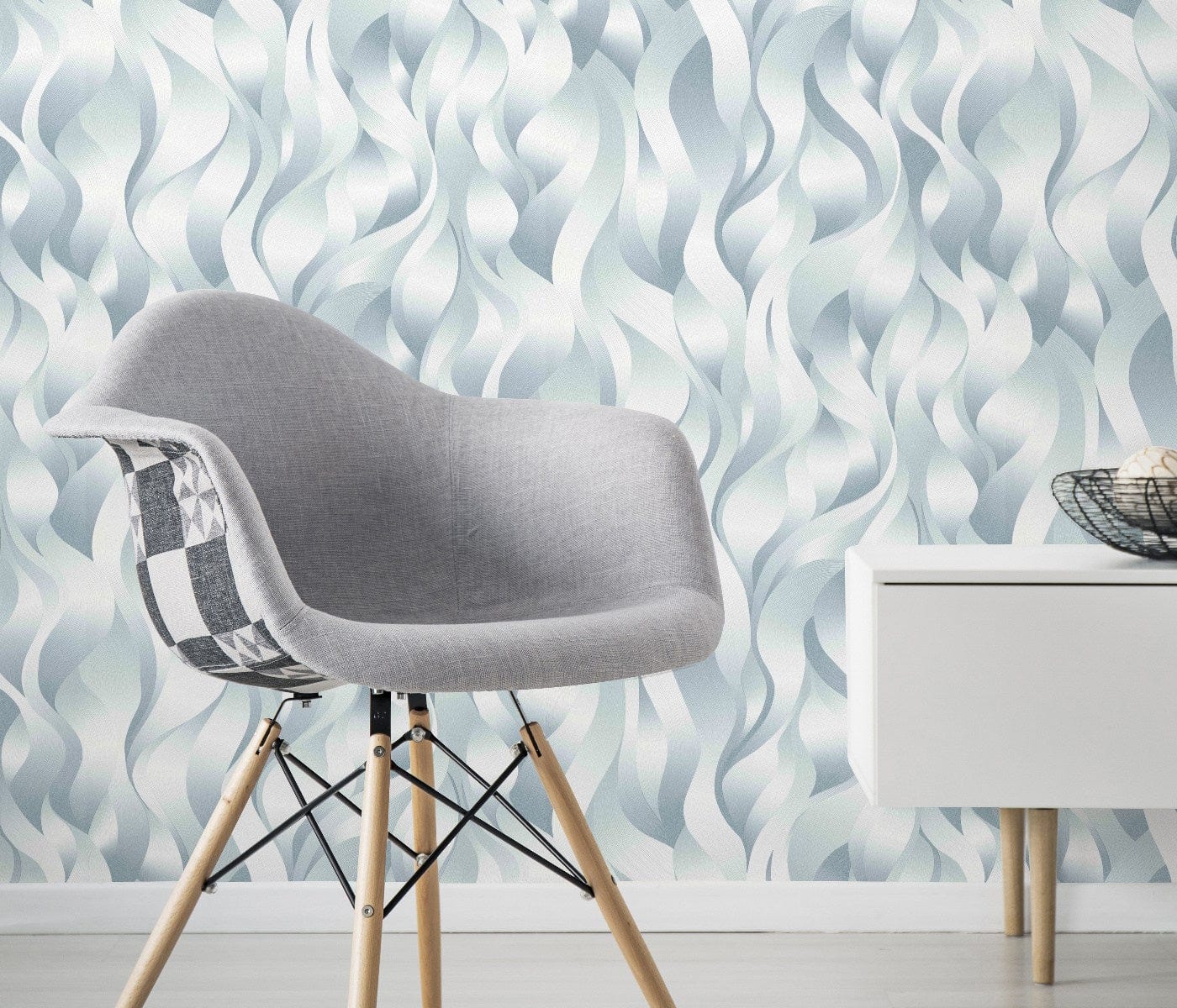 Tirkīza tapetes ar dekoratīvām līnijām un mirdzošu metālisku efektu, 3711002, gaumīgs interjers 3