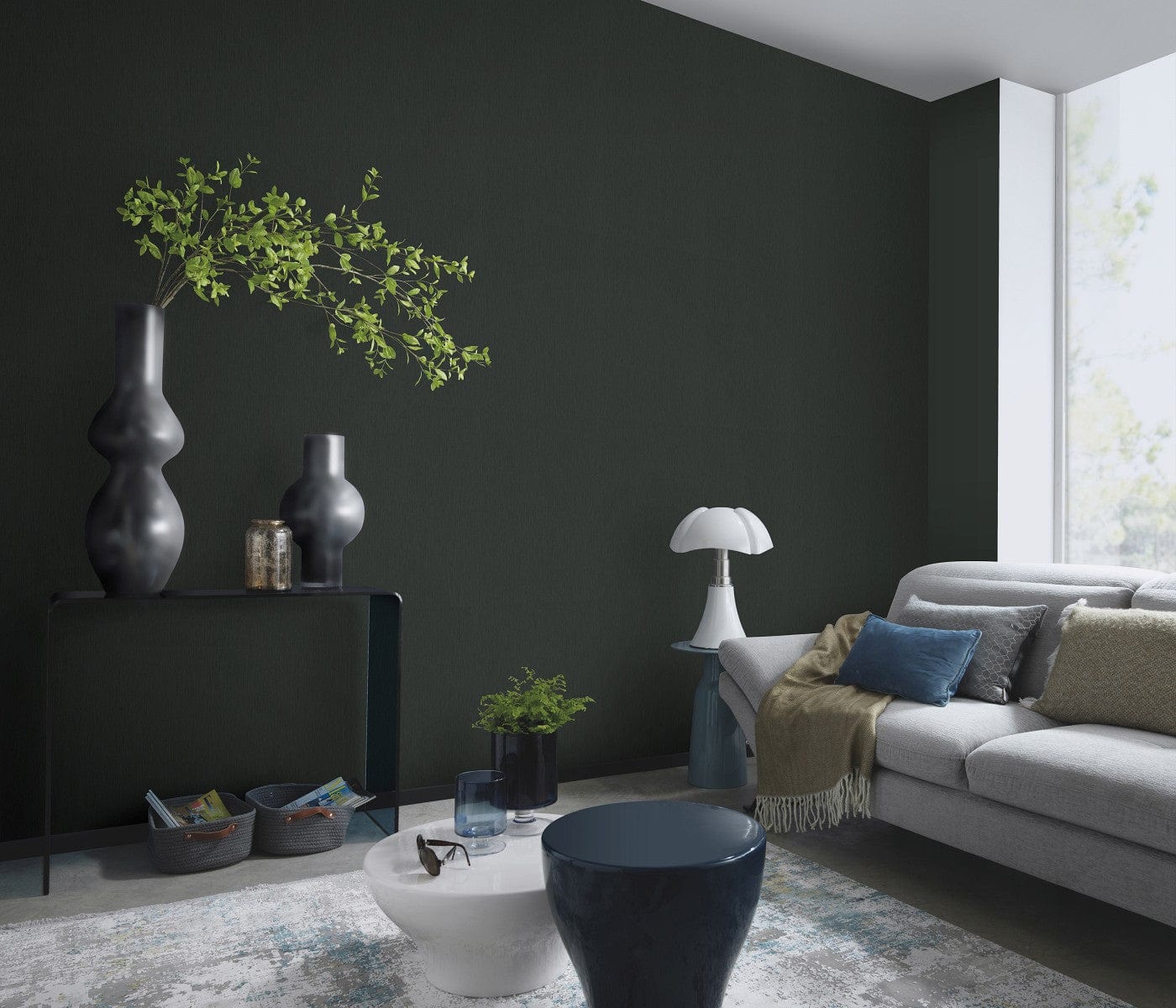 Melnas tapetes ar modernu tekstūru un ātru piegādi, 3730023, viesistabai - interjers 2