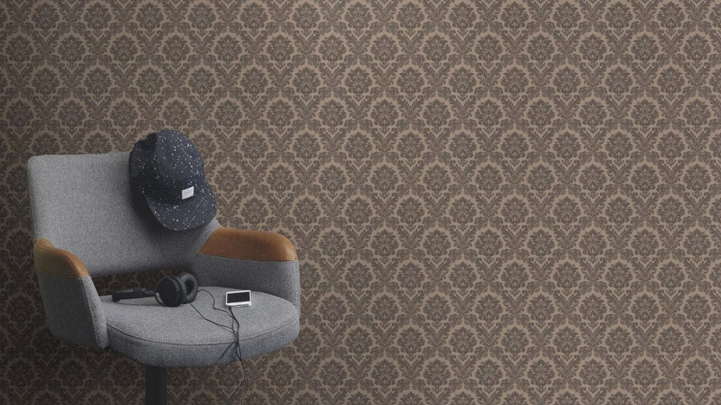 Baroka stila ornamenta tapetes, pelēkā un brūnā krāsā, RASCH, 570557, Trianon XIII