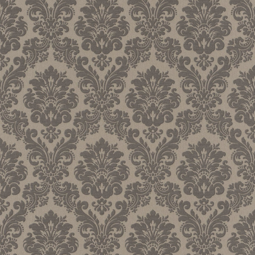 Baroka stila ornamenta tapetes, pelēkā un brūnā krāsā, RASCH, 570557, Trianon XIII