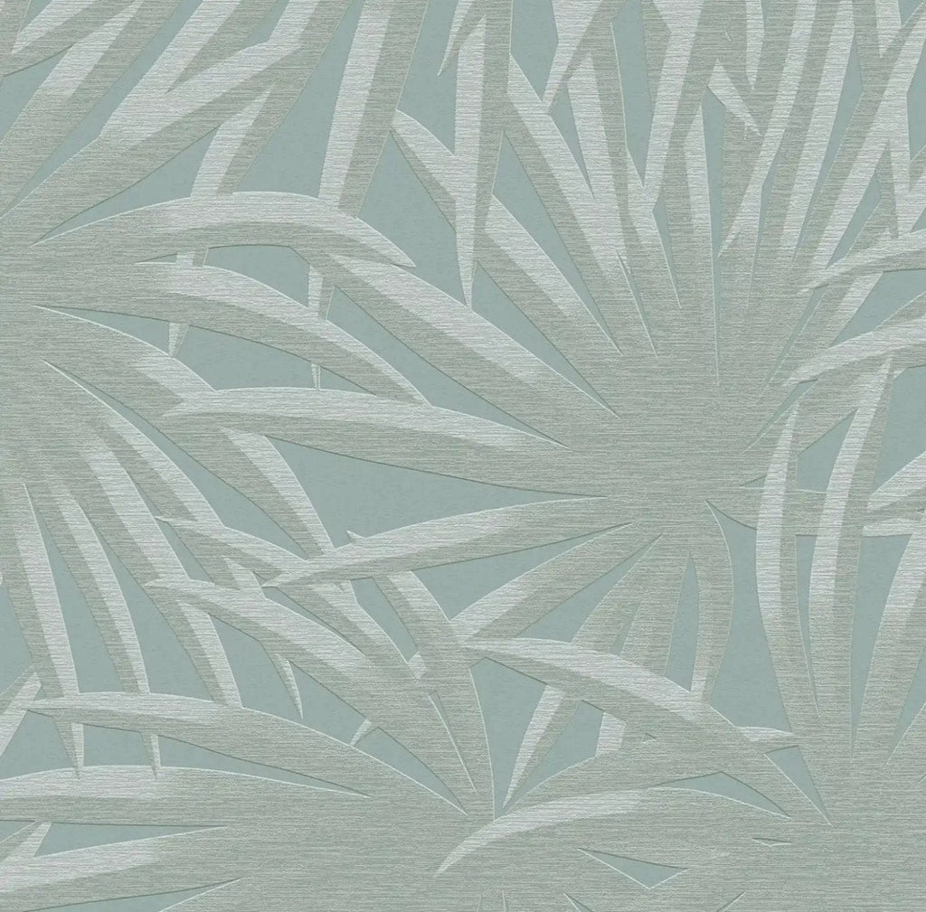 Piparmētru zaļas tapetes ar tropisku palmu dizainu svaigai atmosfērai