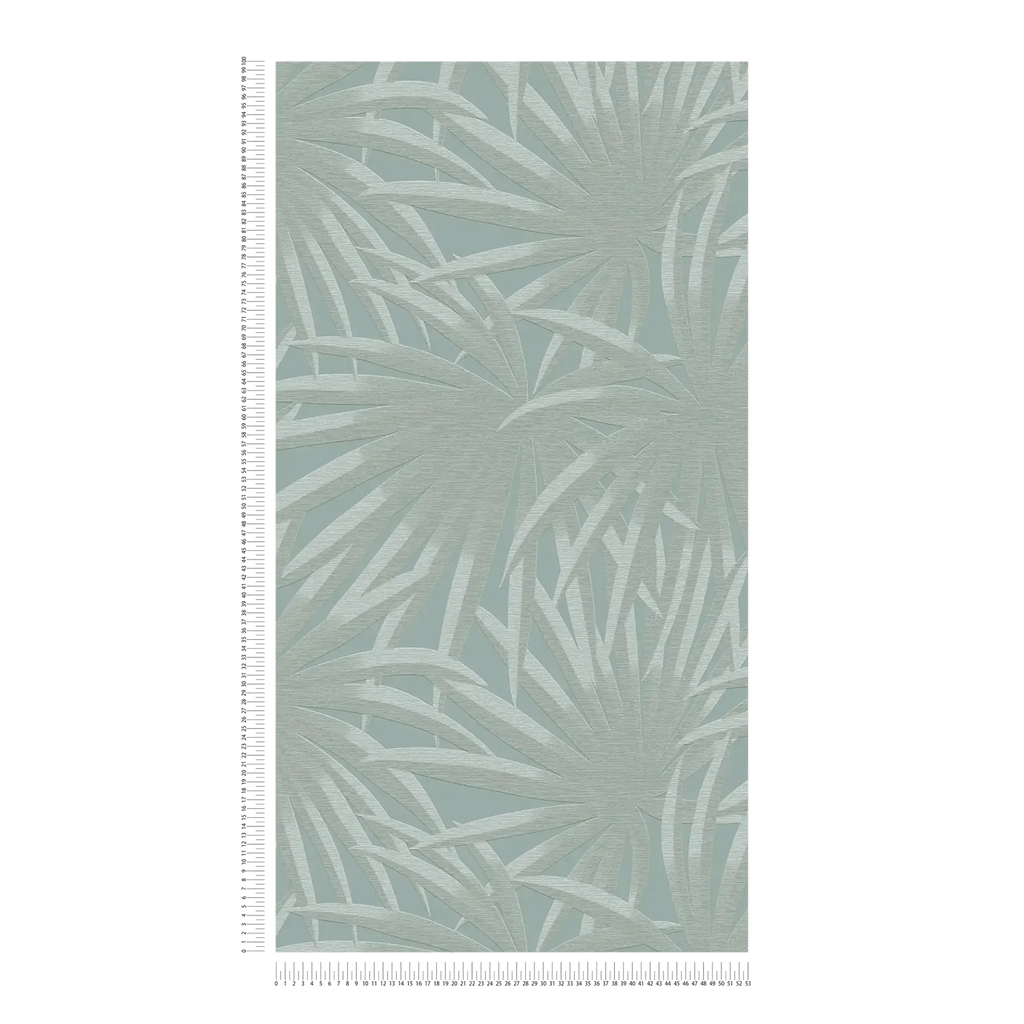 Piparmētru zaļas tapetes ar tropisku palmu dizainu svaigai atmosfērai