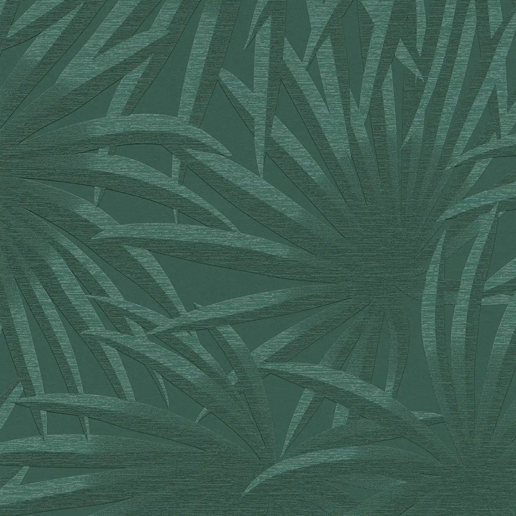 Zaļas tapetes ar palmu rakstu dabas iedvesmotam interjeram un mieram