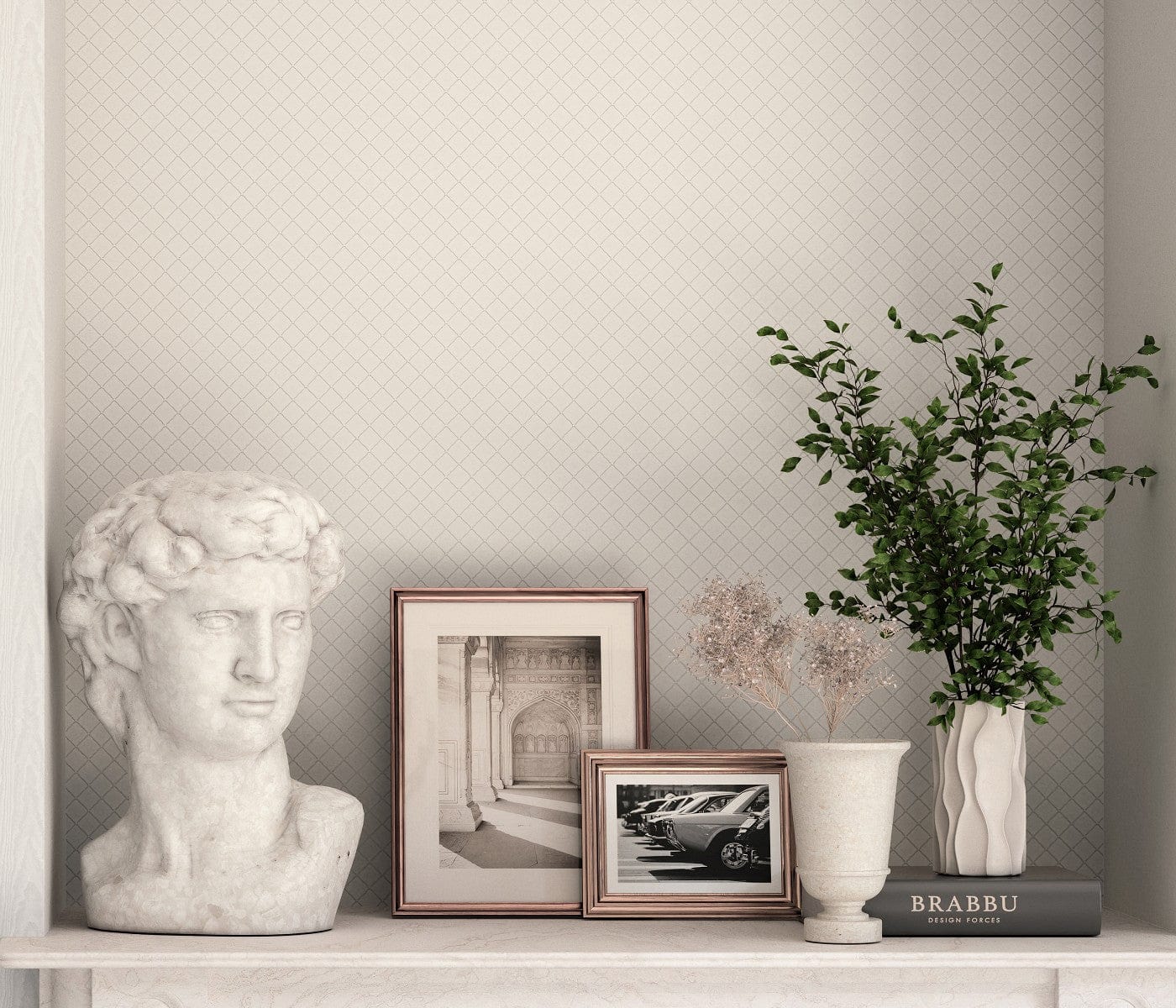 Smalkas gaiši pelēkas tapetes ar stepētu polsterējuma rakstu elegantam interjeram, 3731503, viesistabai - interjers 2