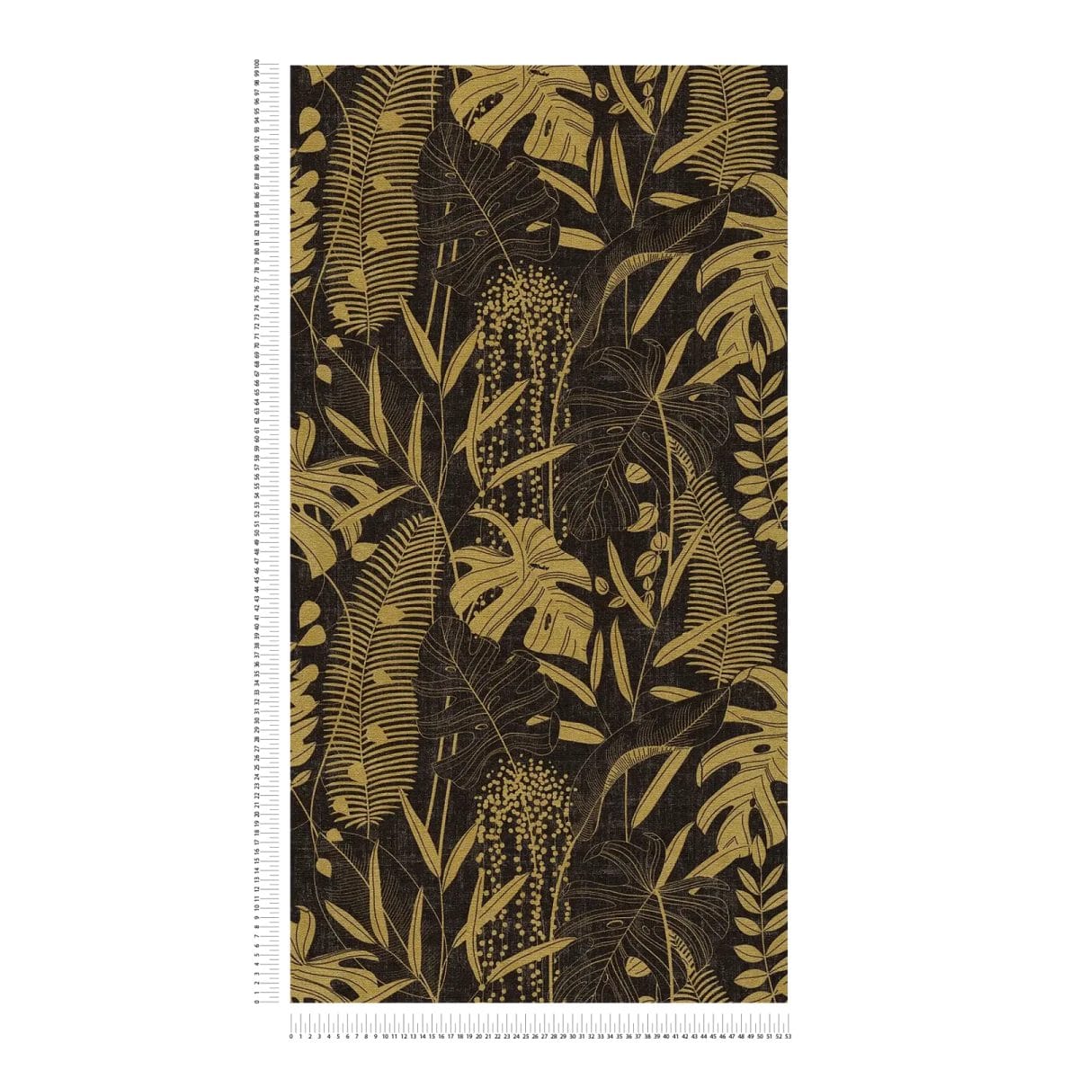 Melni zelta tapetes ar skaistām lapām un spīdumu | 3012133