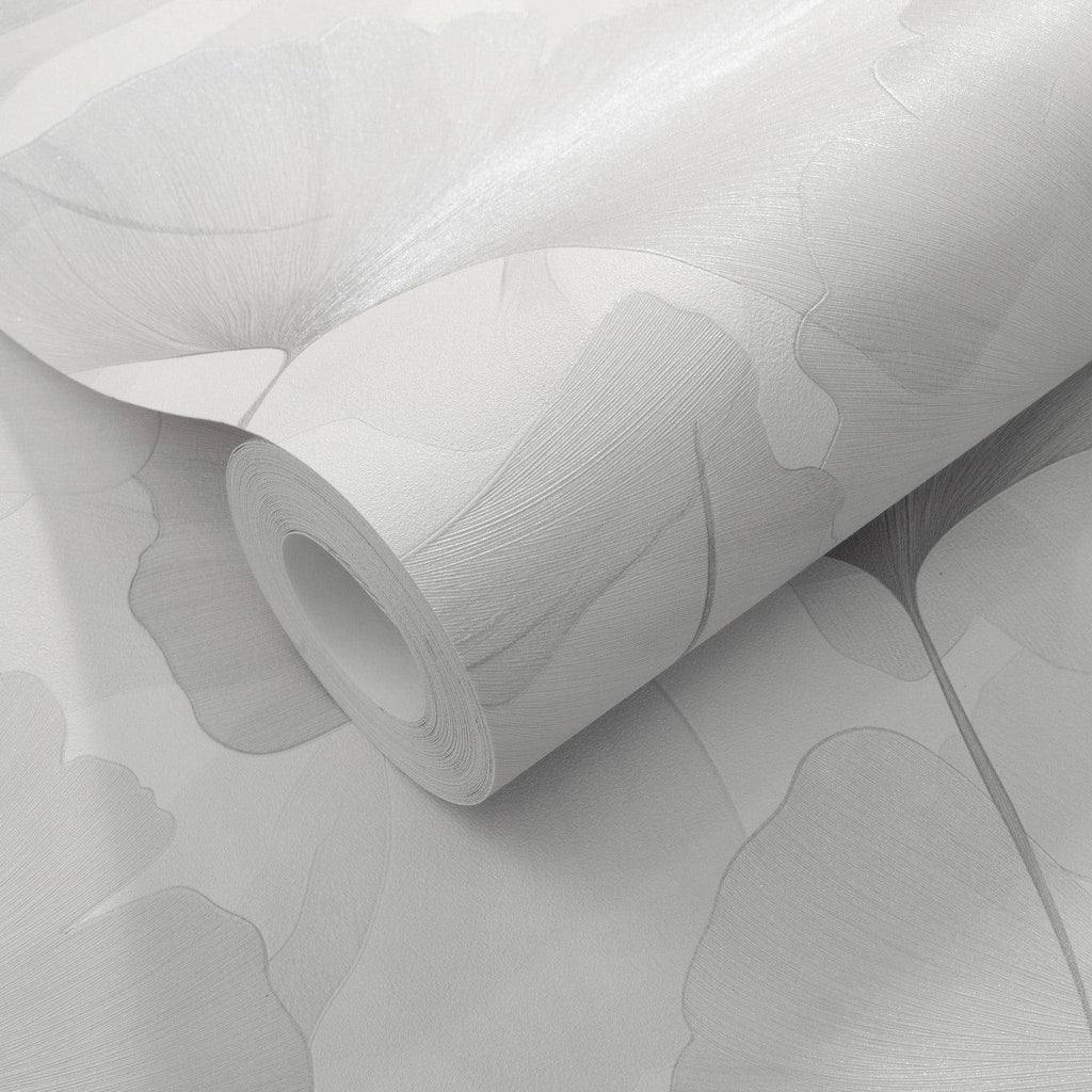 Erismann tapetes ar smalkām ginkgo lapām gaiši pelēkā krāsā 3774767
