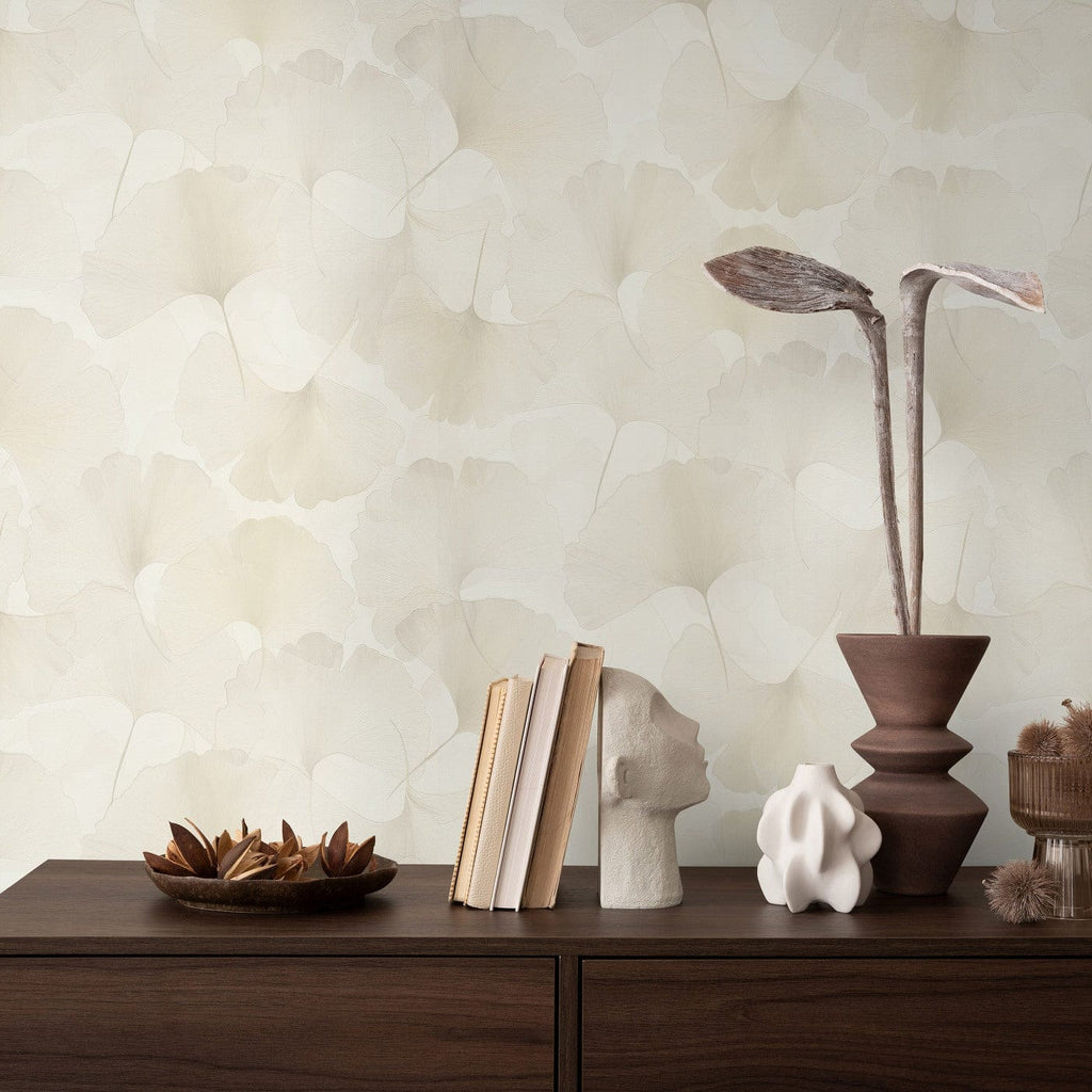 Erismann tapetes ar smalkām ginkgo lapām krēmkrāsā 3774746