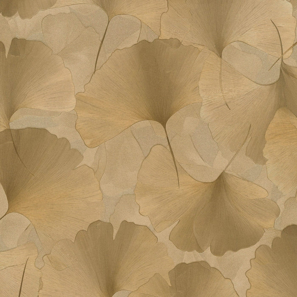 Erismann tapetes ar smalkām ginkgo lapām zelta krāsā 3774766