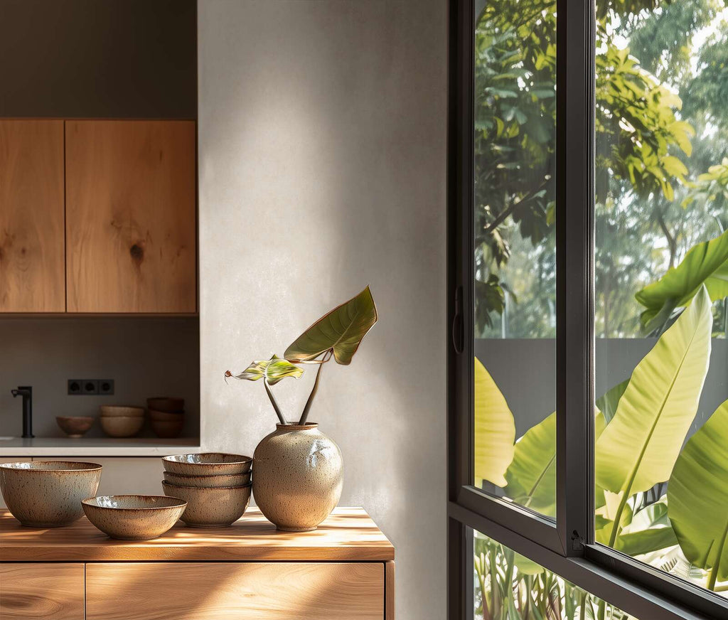 Elegantas tapetes krēmtonī ar vieglu faktūru un izsmalcinātu stilu - kombinācija ar mebelēm