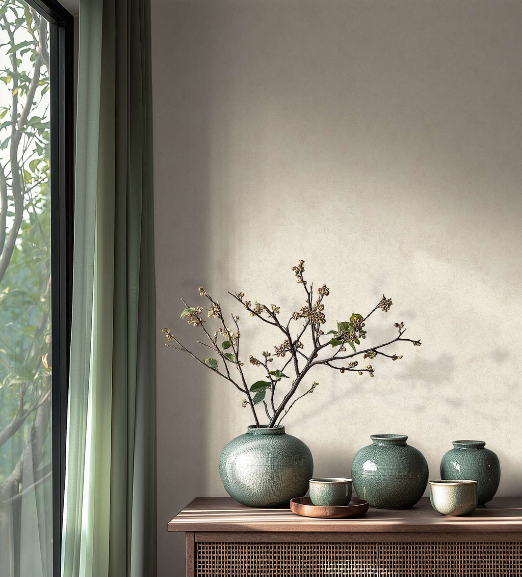 Elegantas tapetes krēmtonī ar vieglu faktūru un izsmalcinātu stilu - vizualizācija interjerā