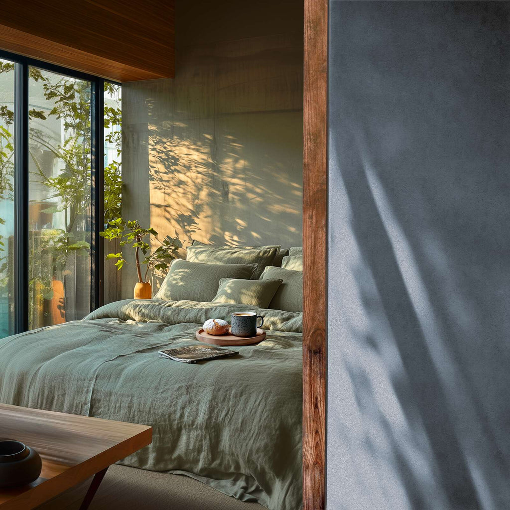 Tapetes ar elegantu tekstūru un vieglu spīdumu zilā gamā - viesistabas interjerā