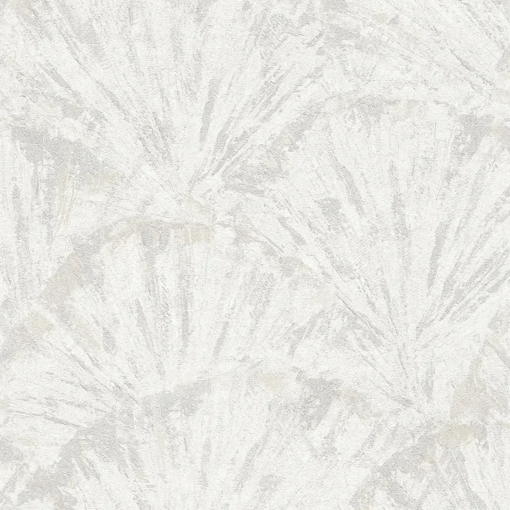 Baltas un sudrabainas tapetes ar lapu faktūru - guļamistabas interjerā