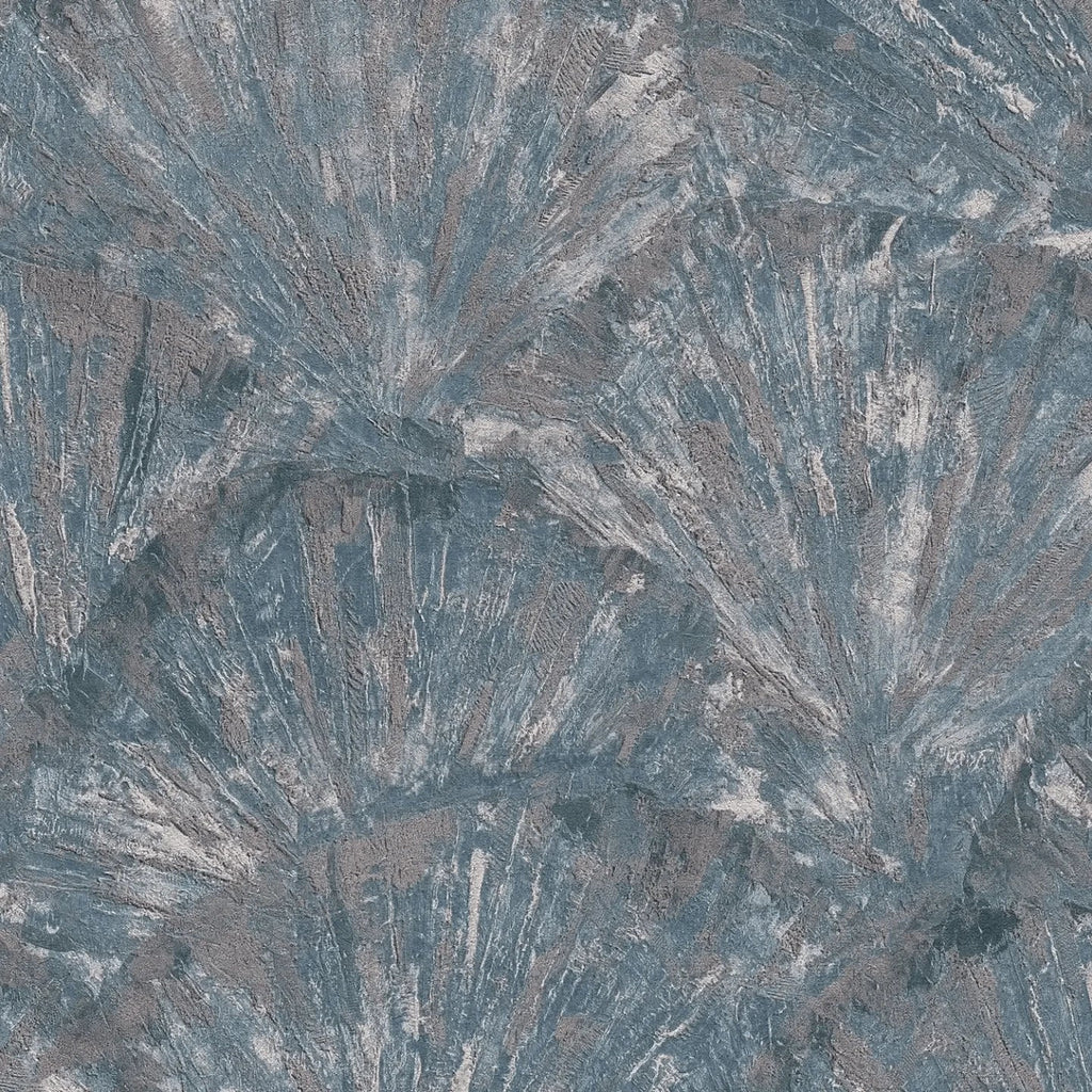 Zilas tapetes ar dabas iedvesmotu lapu faktūru un eleganci - guļamistabas interjerā