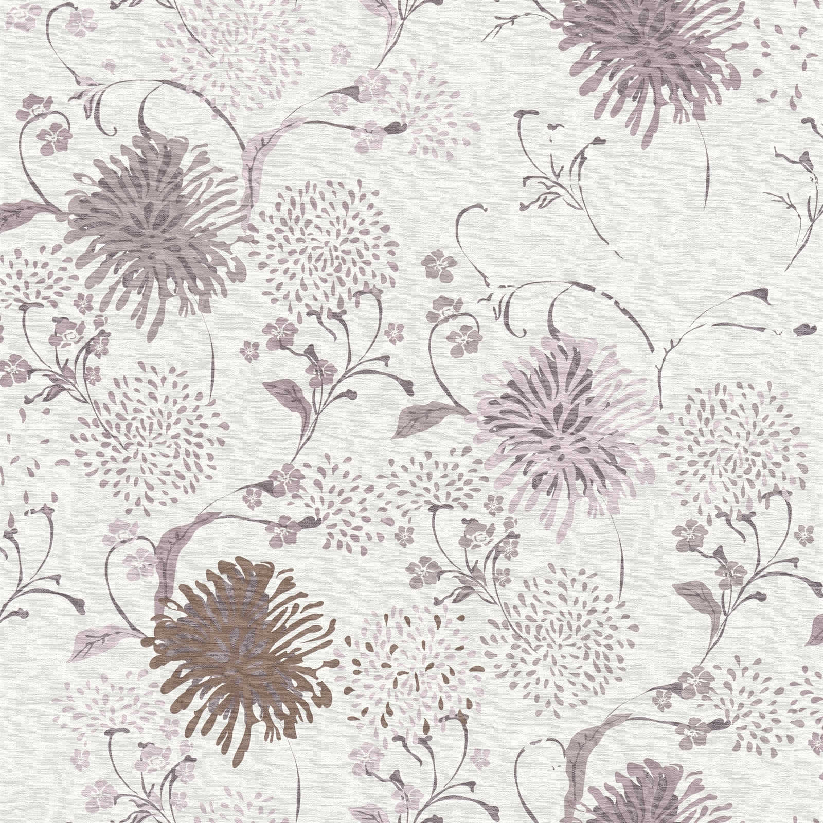 Krēmrozā ziedu tapetes ar stilizētu dizainu - guļamistabas interjerā