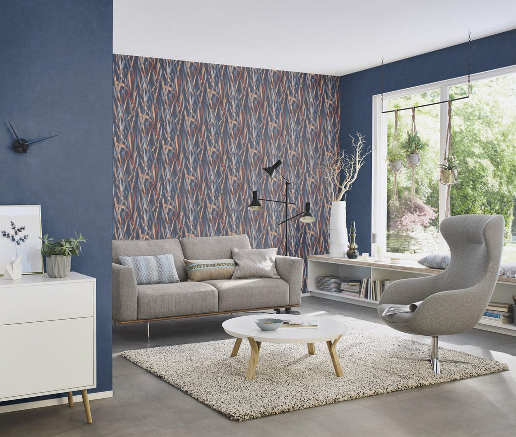 Tekstila tekstūras tapetes, tumši zilā krāsā, RASCH, 330106, Paraiso