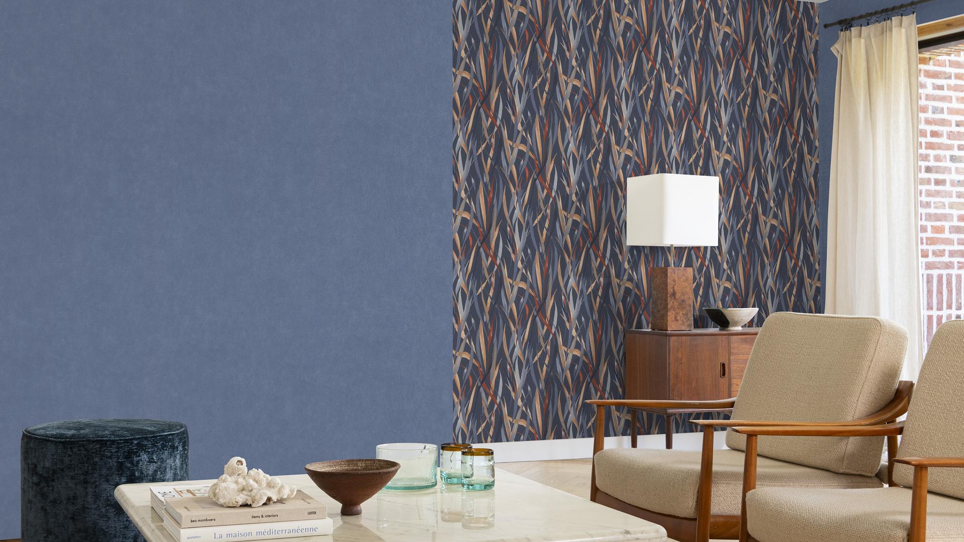 Tekstila tekstūras tapetes, zilā krāsā, RASCH, 330090, Paraiso