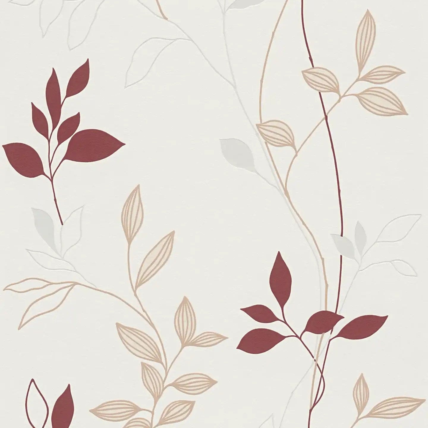 Reljefas tapetes ar lapu rakstu un sarkaniem akcentiem dabiskai un raksturīgai sienu apdarei