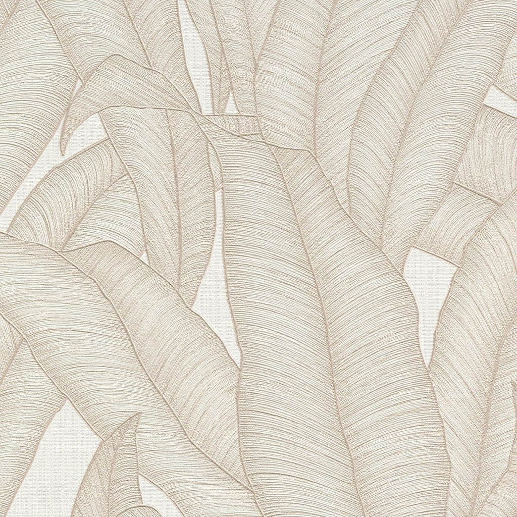 Tapetes ar tropisko lapu dizainu krēmkrāsā, elegants risinājums gaišām telpām, 3751506, skats interjerā 5