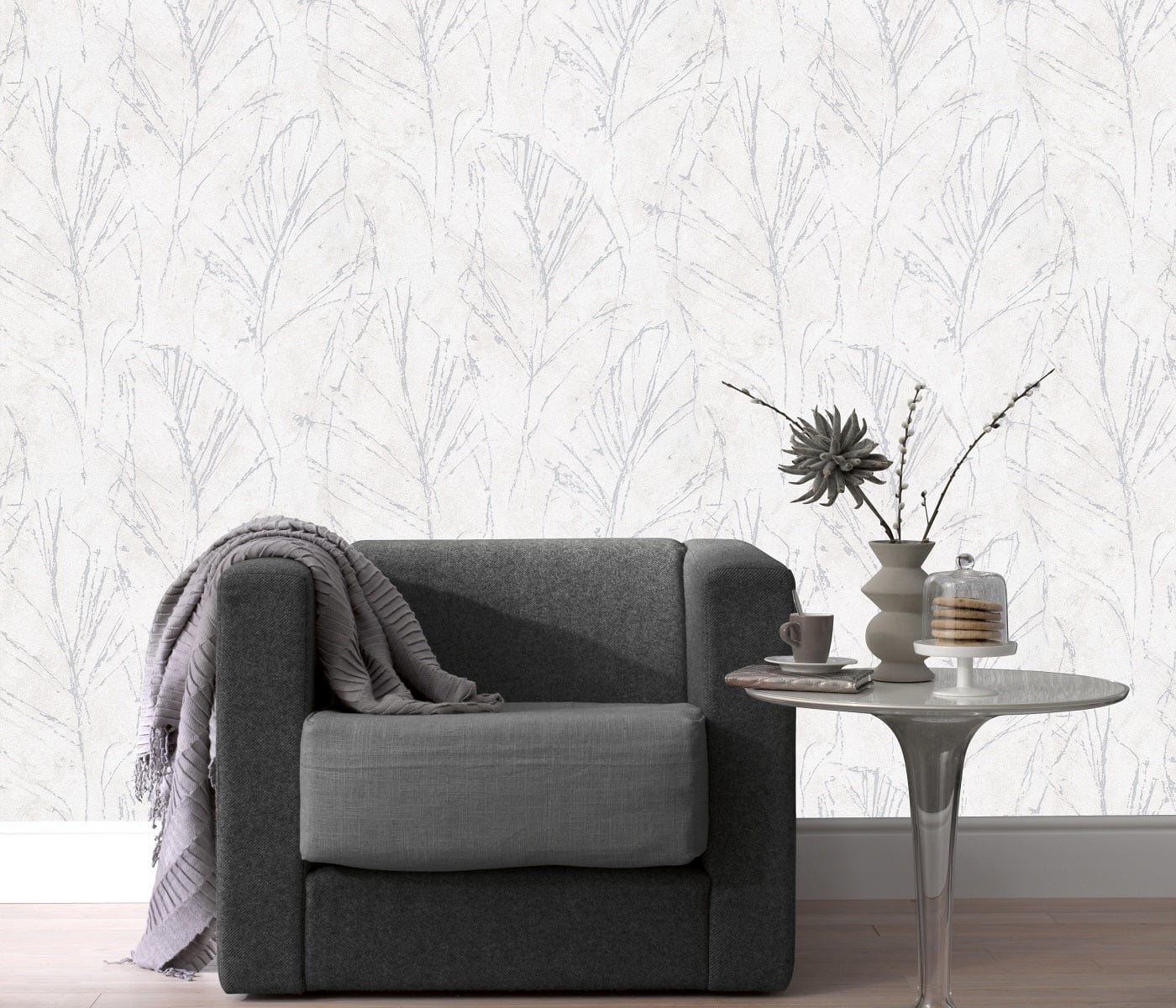 Gaiši pelēkas tapetes ar vieglu dabas motīvu gaisīgam un dabiskam izskatam, 3737703, showroom 4