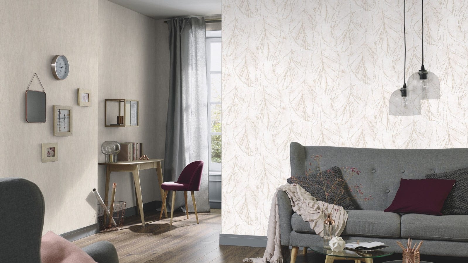 Krēmkrāsas dabas motīva tapetes maigam un nomierinošam interjeram, 3737646, showroom 7