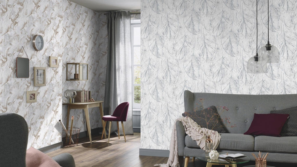 Tumši pelēkas tapetes ar dabas dizainu elegances piešķiršanai telpai, 3737656, showroom 6