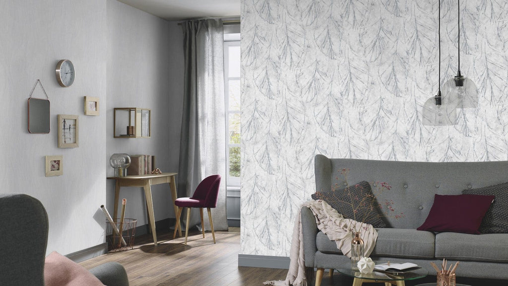 Tumši pelēkas tapetes ar dabas dizainu elegances piešķiršanai telpai, 3737656, showroom 7