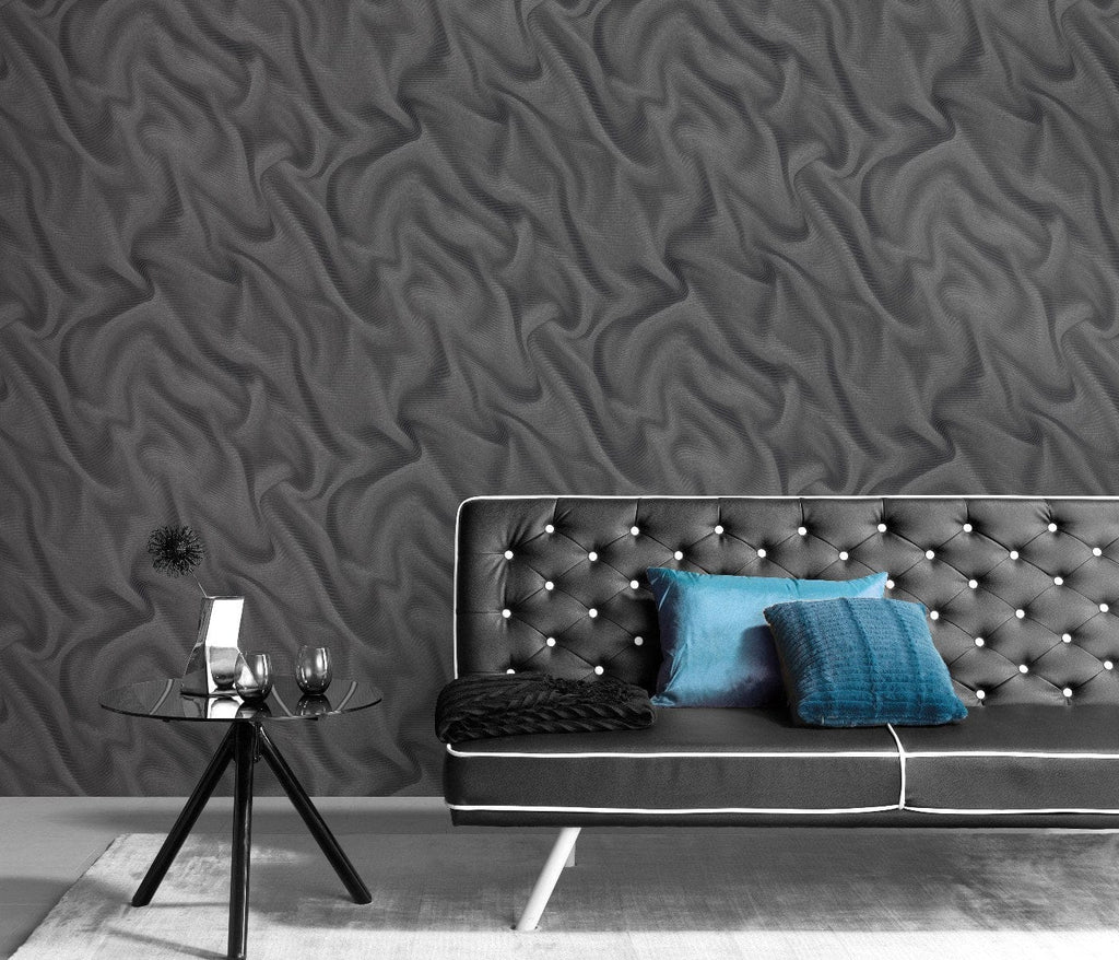 Modernas melnas tapetes ar izteiksmīgiem viļņiem un greznu 3D efektu, 3707173, gaumīgs interjers 4