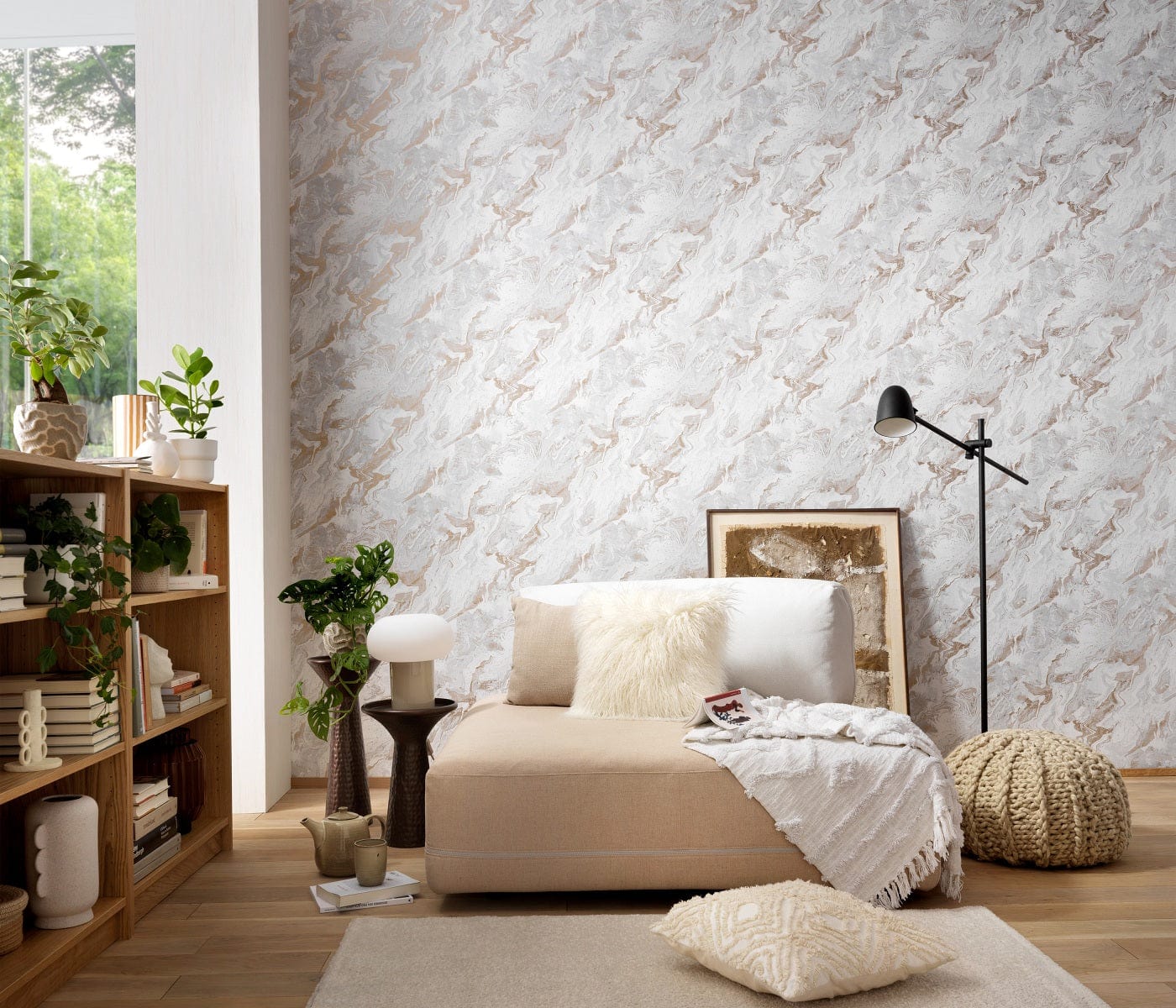 Pelēkas marmora raksta tapetes ar viļņainu efektu modernai sienu apdarei, 3737202, galerija 3