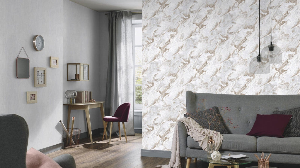 Pelēkas marmora raksta tapetes ar viļņainu efektu modernai sienu apdarei, 3737202, galerija 7